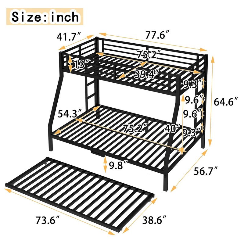 Twin Over Full Metal Bunk Bed with Twin Size Trundle by HouseOfZazla