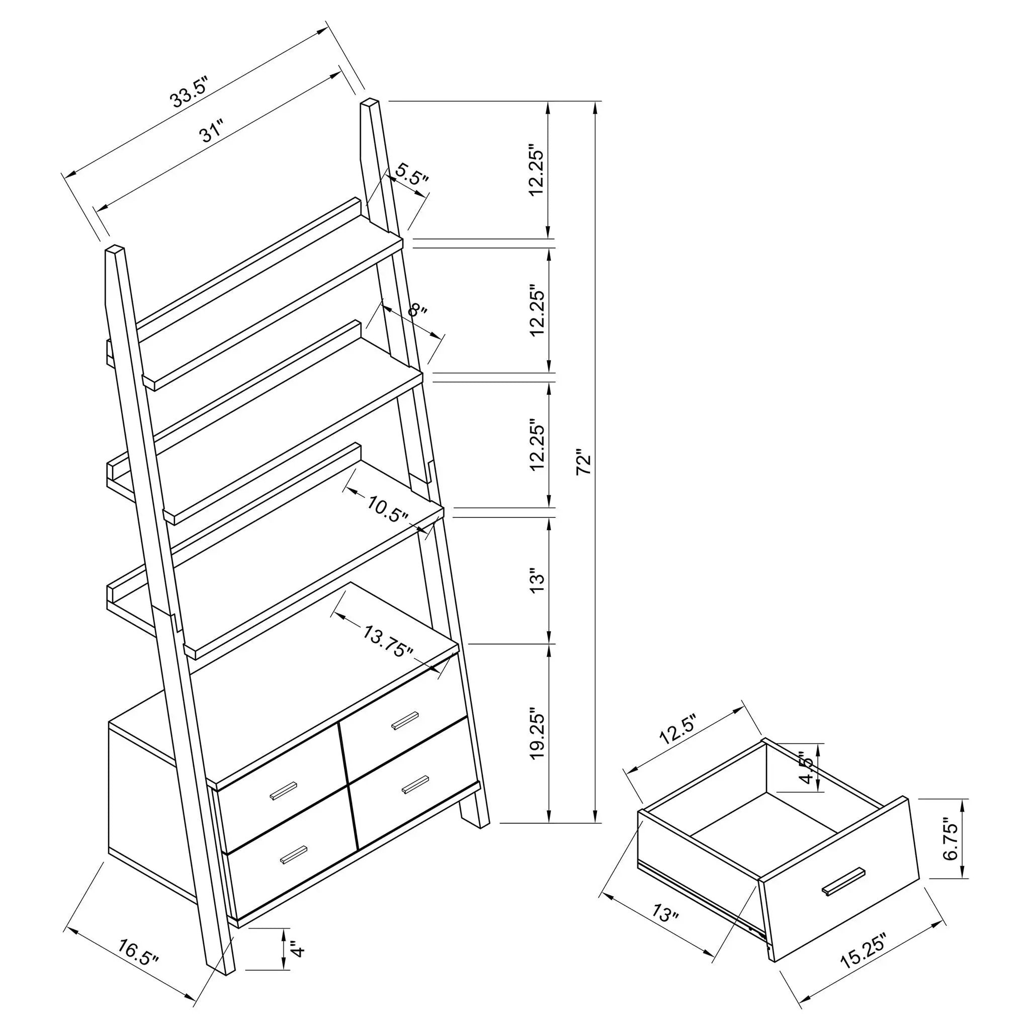 Colella 72-inch 5-shelf Storage Ladder Bookshelf Cappuccino by Unique Piece Furniture
