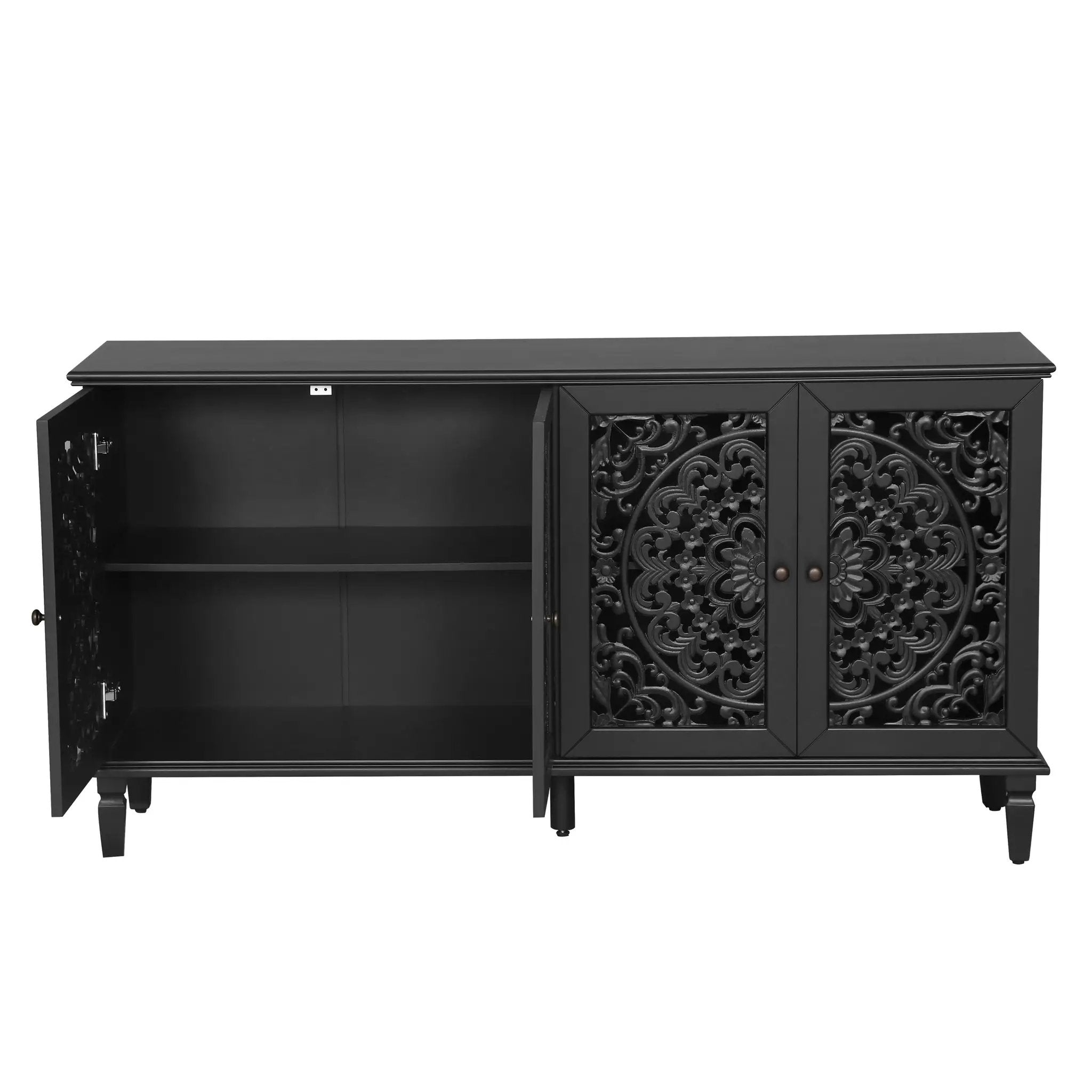 60" Antique Buffet Cabinet with Floral Carvings by HouseOfZazla