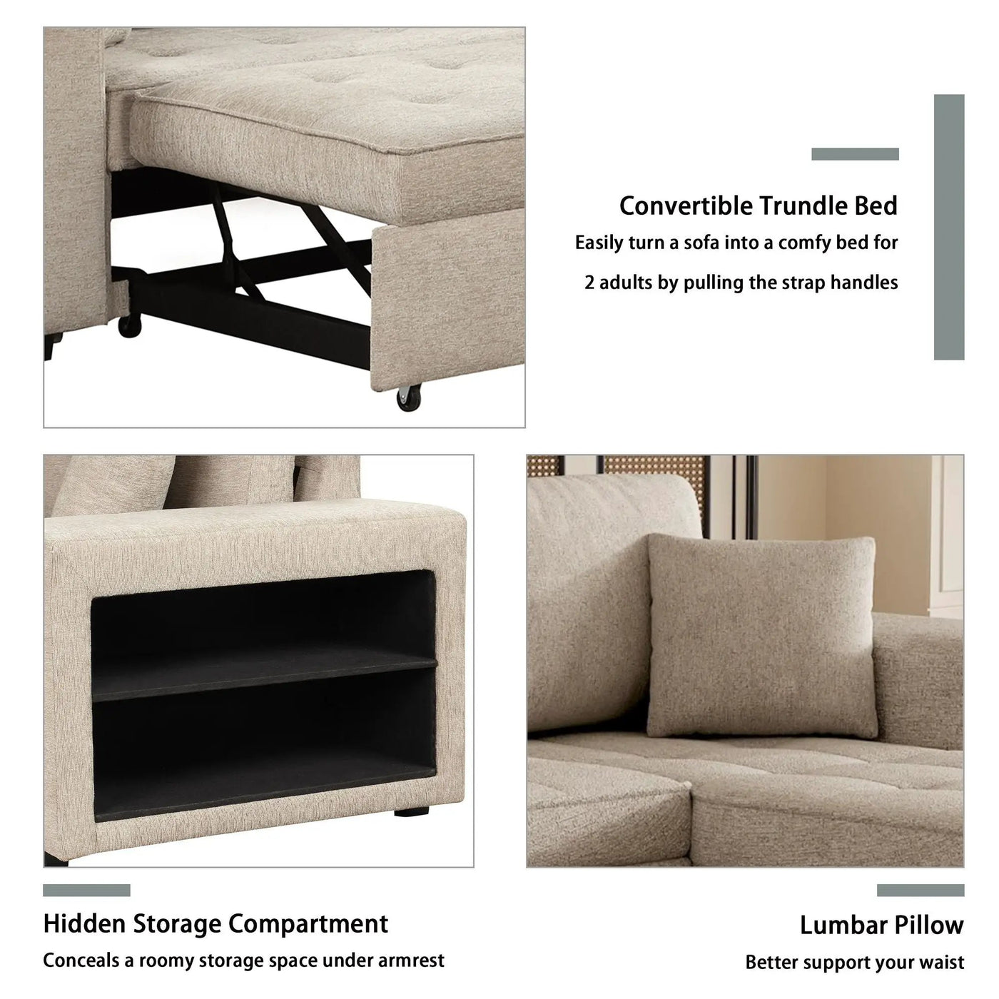 Modern L-Shape 3 Seat Reversible Sectional Couch, Pull Out Sleeper Sofa With Storage Chaise And 2 Stools For Living Room Furniture Set by Unique Piece Furniture