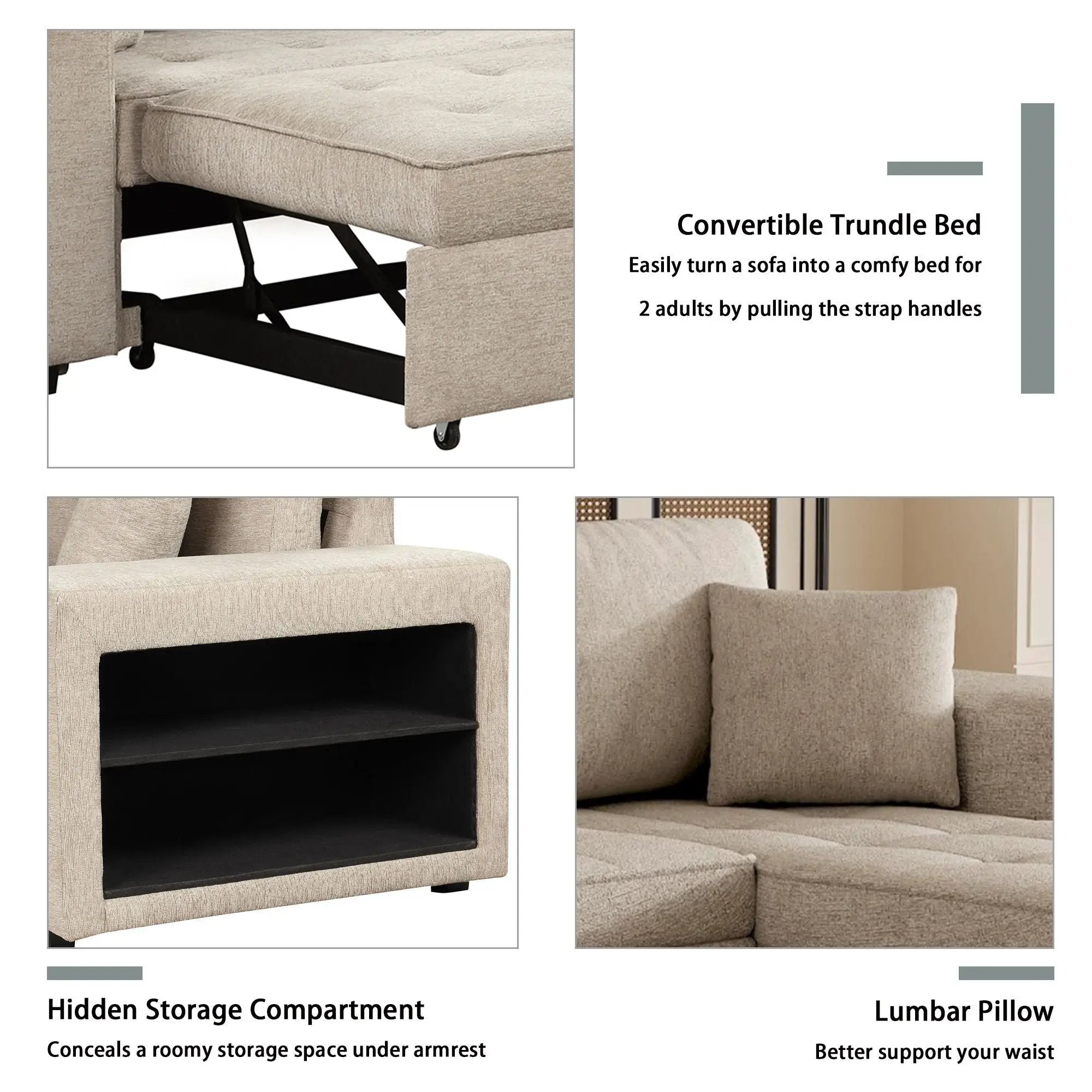 Modern L-Shape 3 Seat Reversible Sectional Couch, Pull Out Sleeper Sofa With Storage Chaise And 2 Stools For Living Room Furniture Set by HouseOfZazla