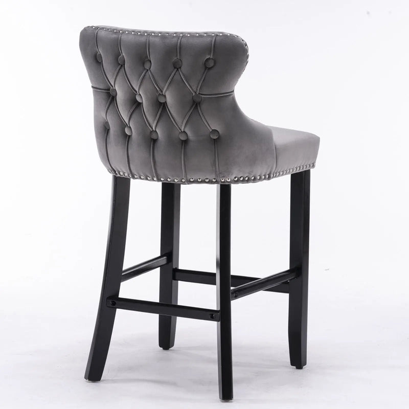 Contemporary Upholstered Wing-Back Barstools With Button Tufted Decoration And Wooden Legs, And Nailhead Trim, Leisure Style Bar Chairs, Bar Stools (Set of 2) by Unique Piece Furniture