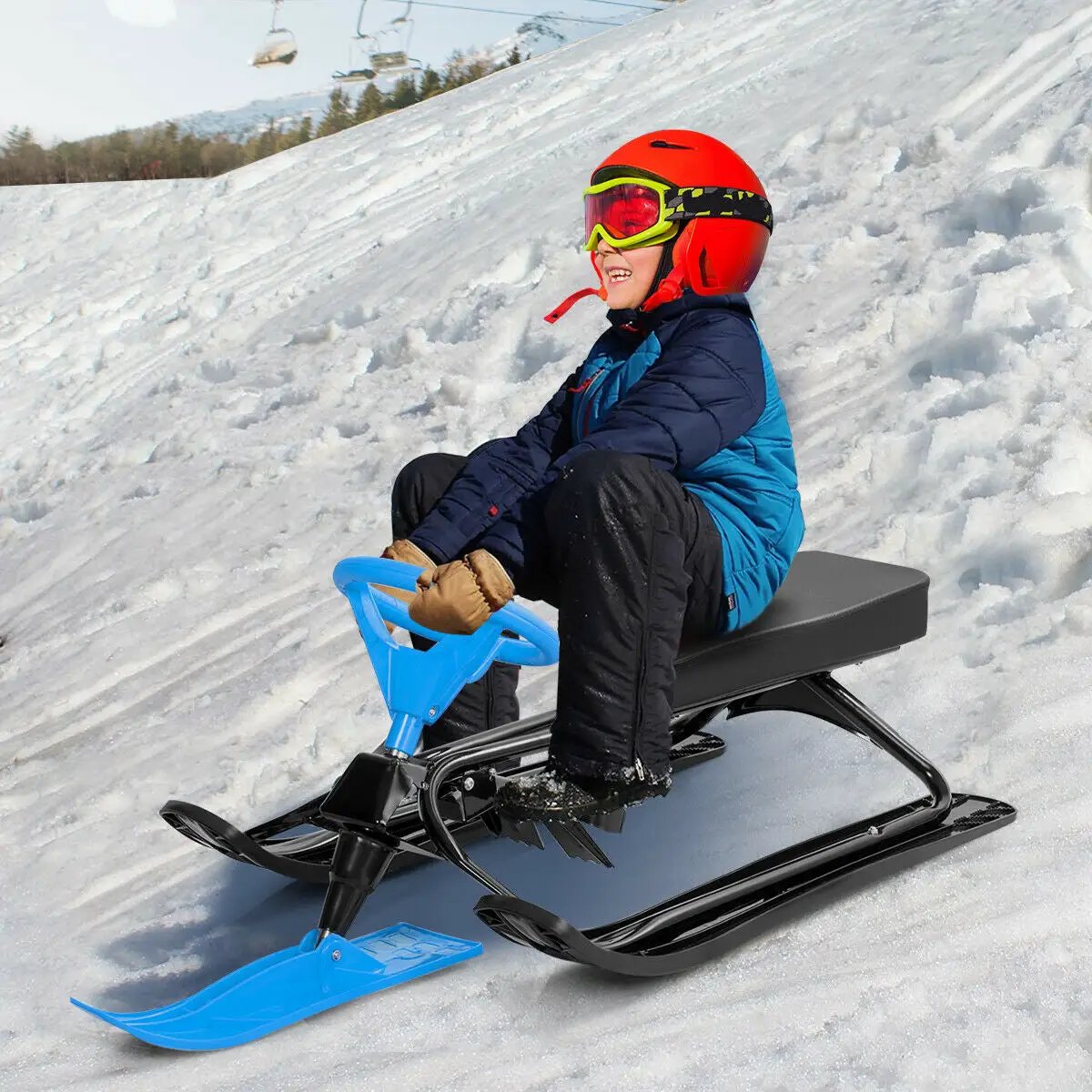 Kids Snow Sand Grass Sled w/ Steering Wheel and Brakes by DirectDeals