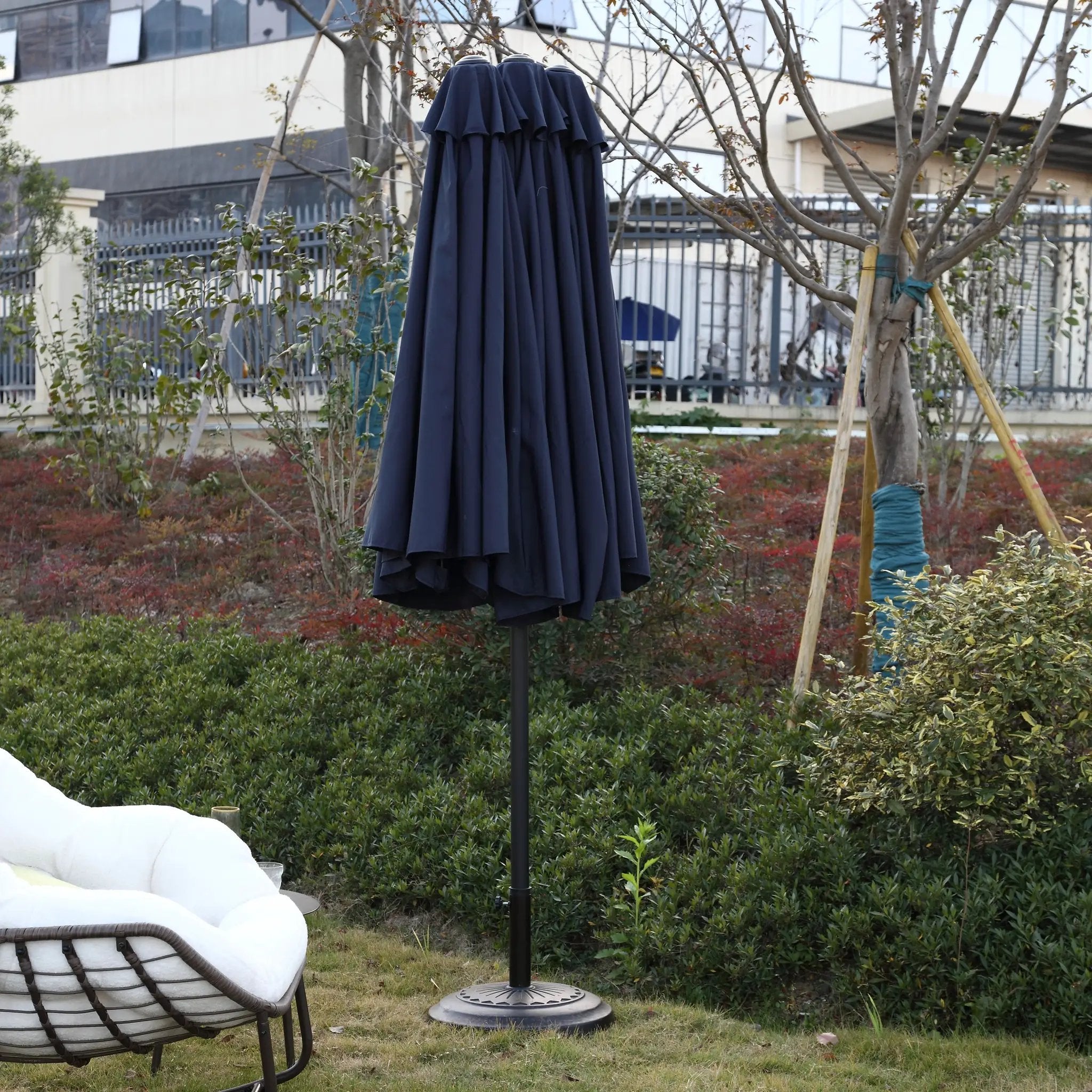 14.8 Ft Double Sided Outdoor Umbrella Rectangular Large with Crank (Navy Blue) (No Base) by HouseOfZazla