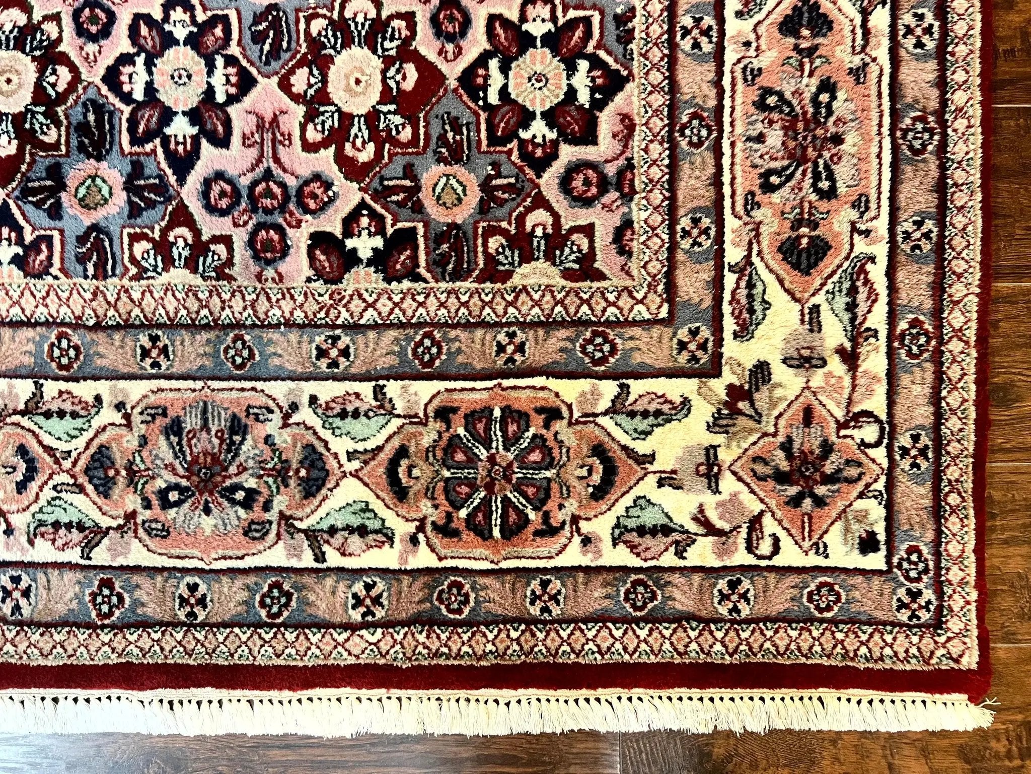 Indo Persian Rug 8x10, Repeated Allover Pattern, Navy Blue Ivory, Handmade Vintage Wool Carpet by Jewel Rugs