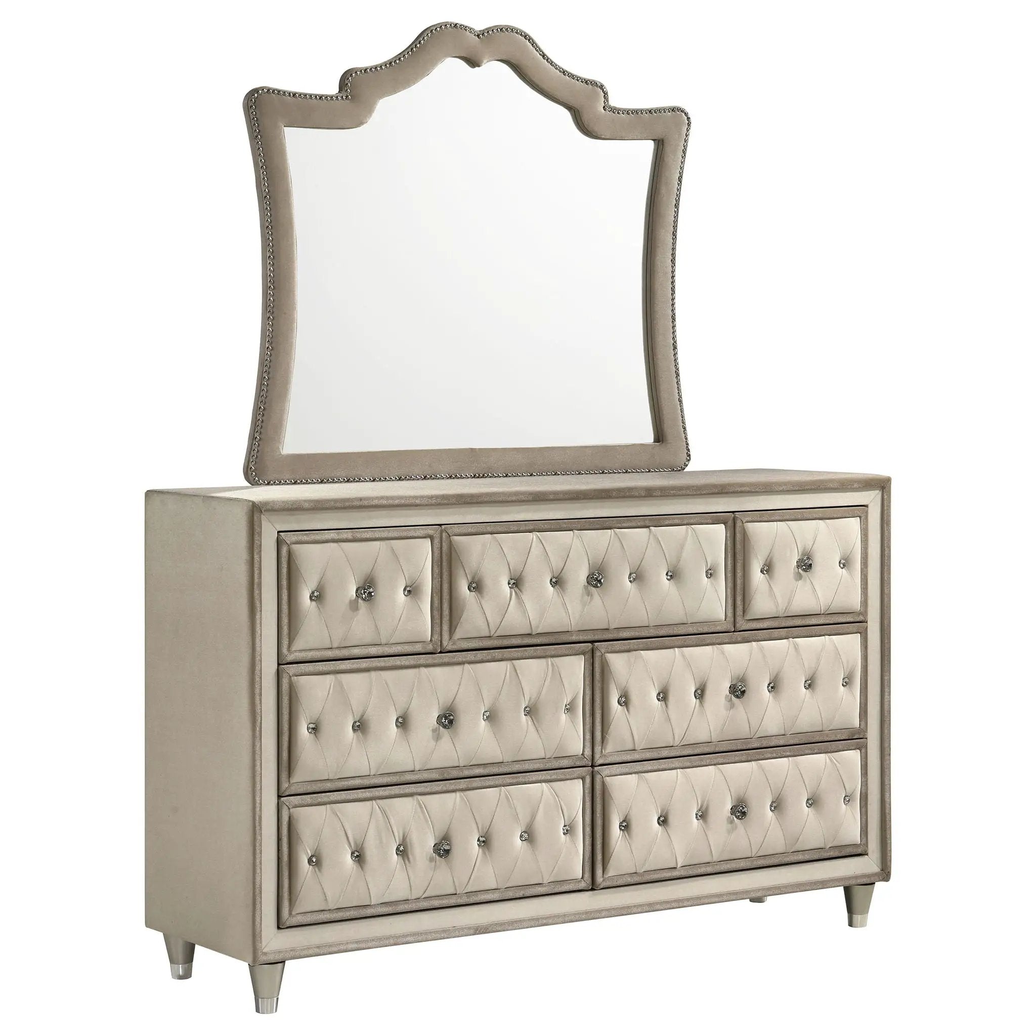 Antonella 7-drawer Upholstered Dresser with Mirror Ivory by Unique Piece Furniture