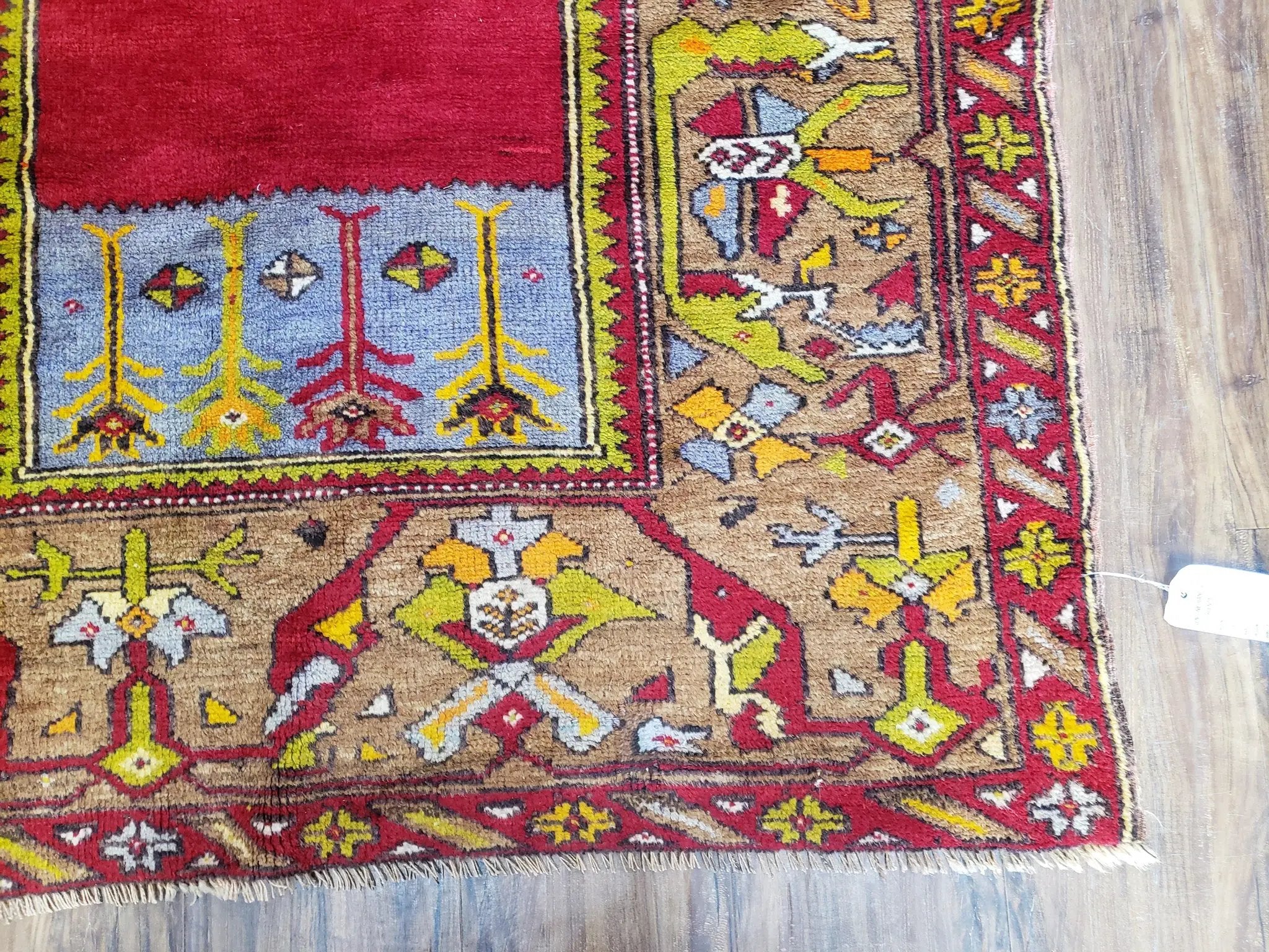 Antique Turkish Prayer Rug 3.8 x 5ft, Colorful Prayer Rug, Red Blue Gold Multicolor Turkish Anatolian Carpet, Handmade Hand-Knotted, Wool by Jewel Rugs