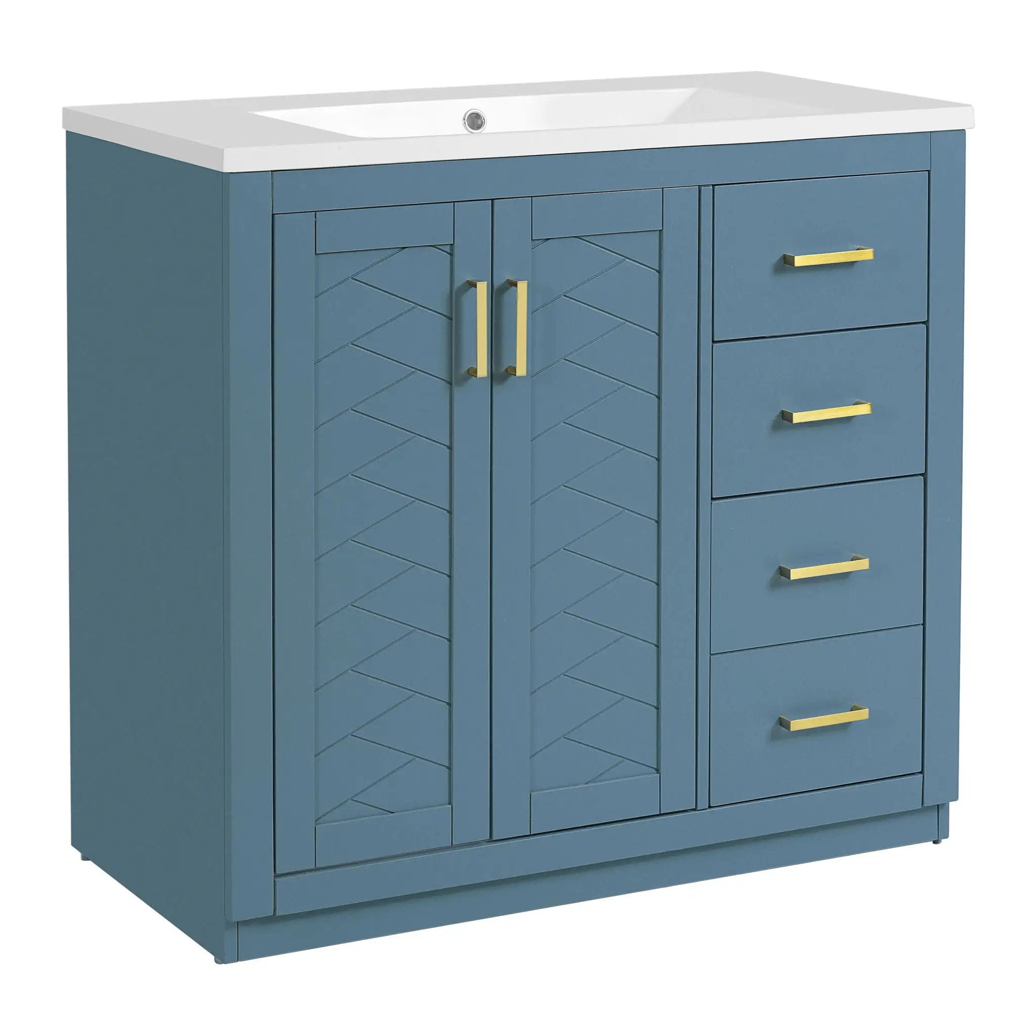 Bathroom Vanity With Sink, Storage Cabinet, Freestanding Set With 3 Drawers & Soft Closing Doors - Indigo by HouseOfZazla