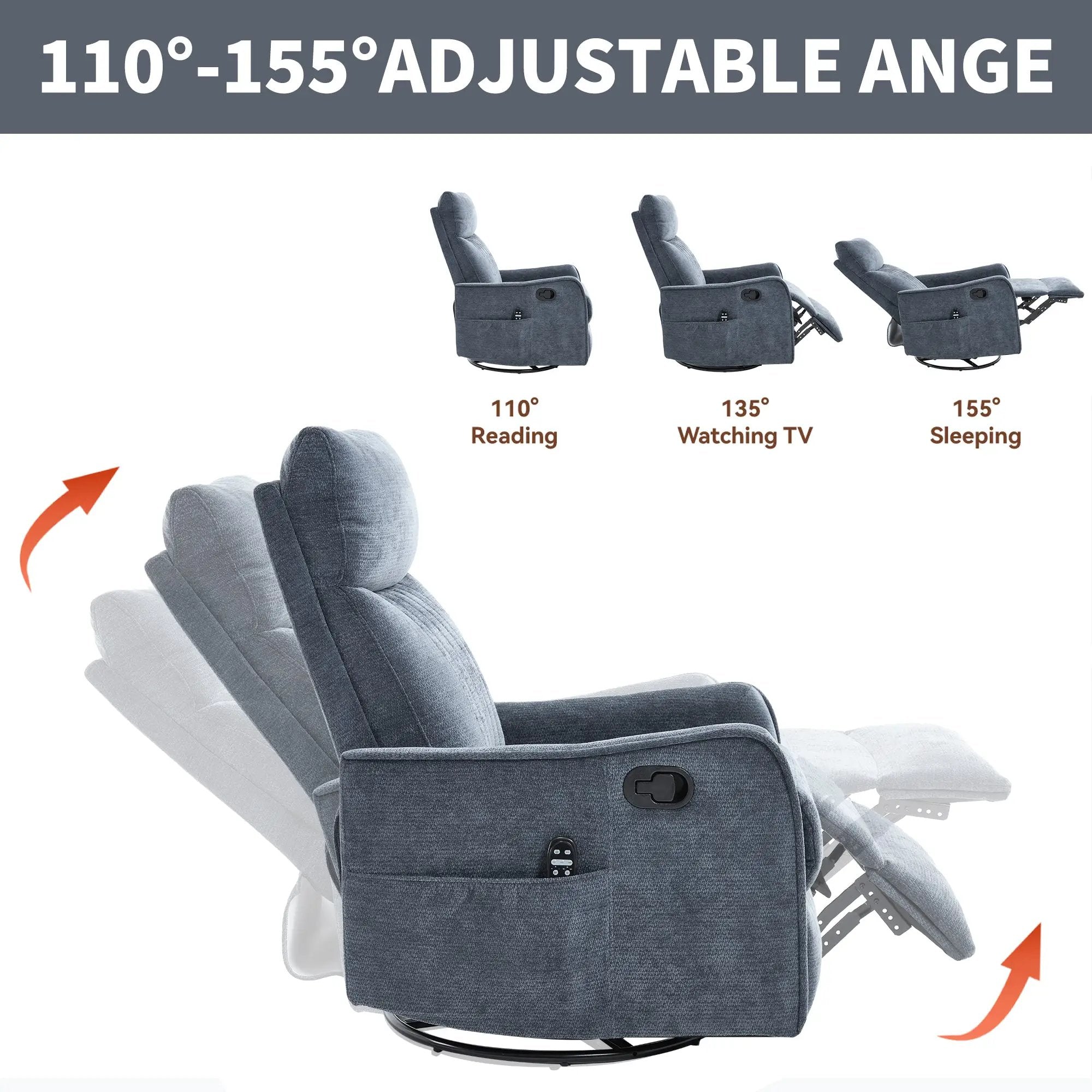 Blue Heat Massage Manual Recliner Chair by HouseOfZazla