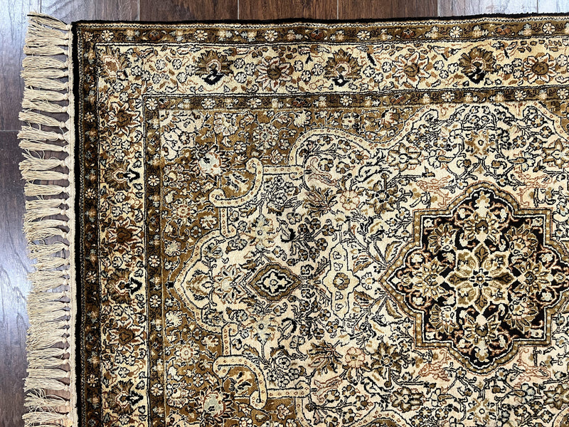 Persian Qum Silk Rug 3.5 x 5.5, Floral Medallion, Very Fine 350 KPSI, Handmade Silk on Silk Rug, Vintage by Jewel Rugs