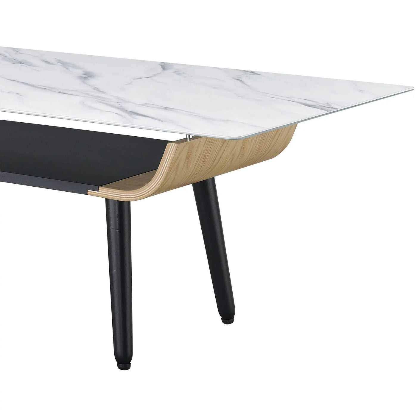 Landon - Coffee Table With Glass Marble Texture Top And Bent Wood Design by HouseOfZazla