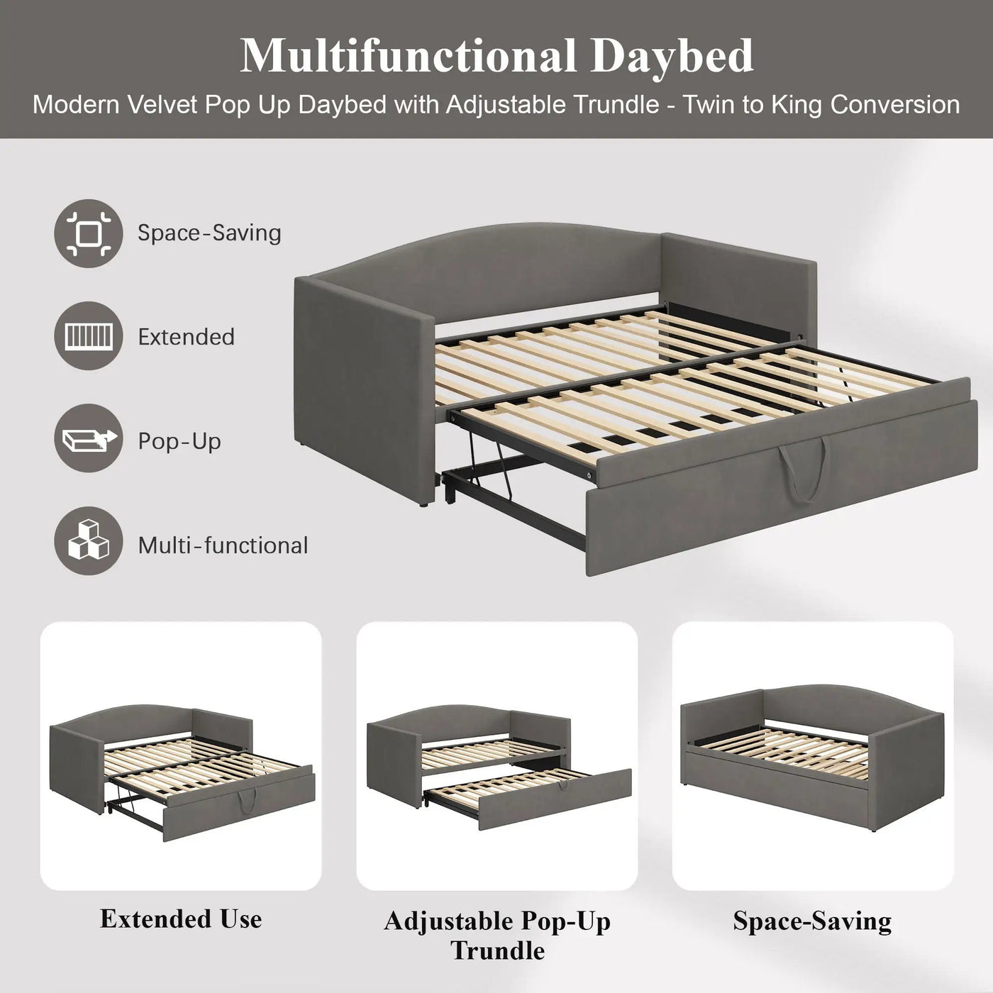 Daybed With Pop Up Trundle, Upholstered Sofa Bed by HouseOfZazla