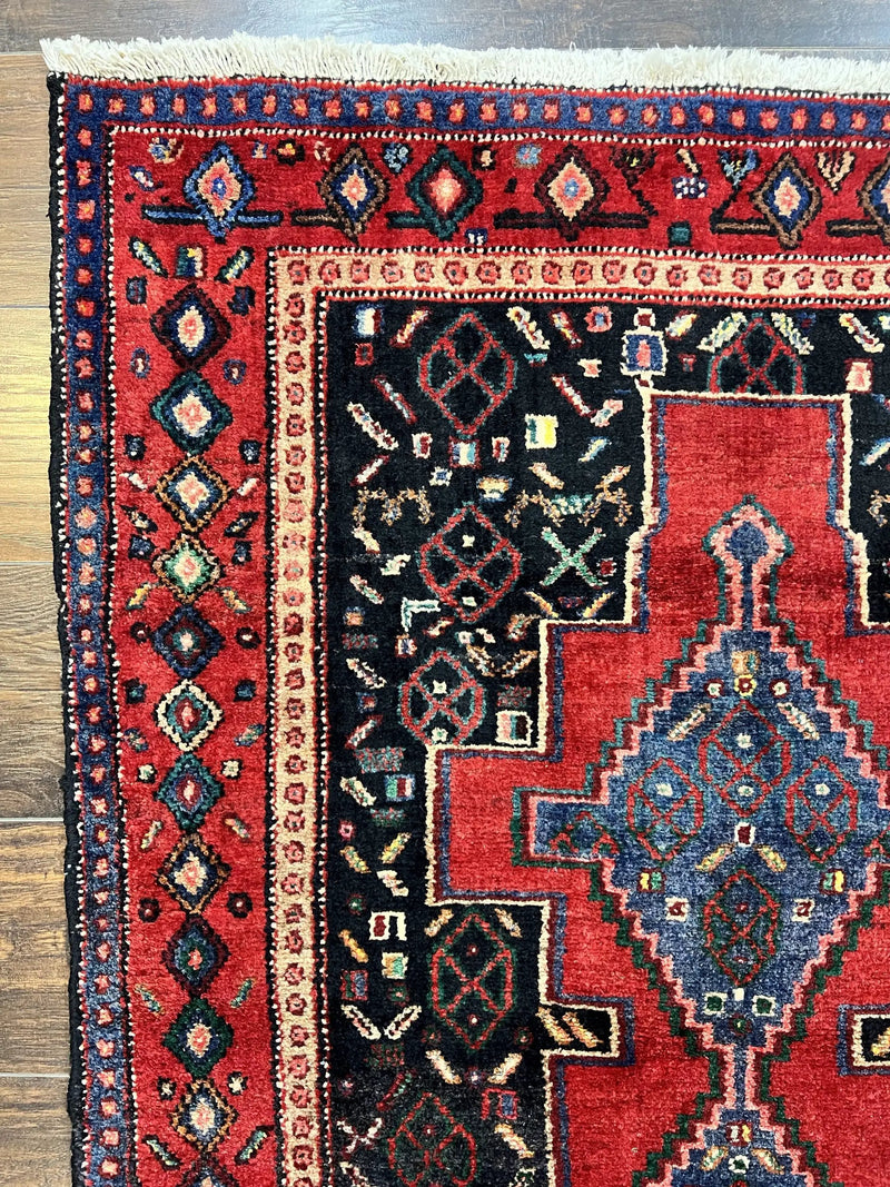 Persian Kurdish Senneh Runner Rug 3x9, Red Navy Blue, Medallions Wool Tribal Runner for Kitchen/Hallway 9ft Antique Handmade Oriental Runner by Jewel Rugs