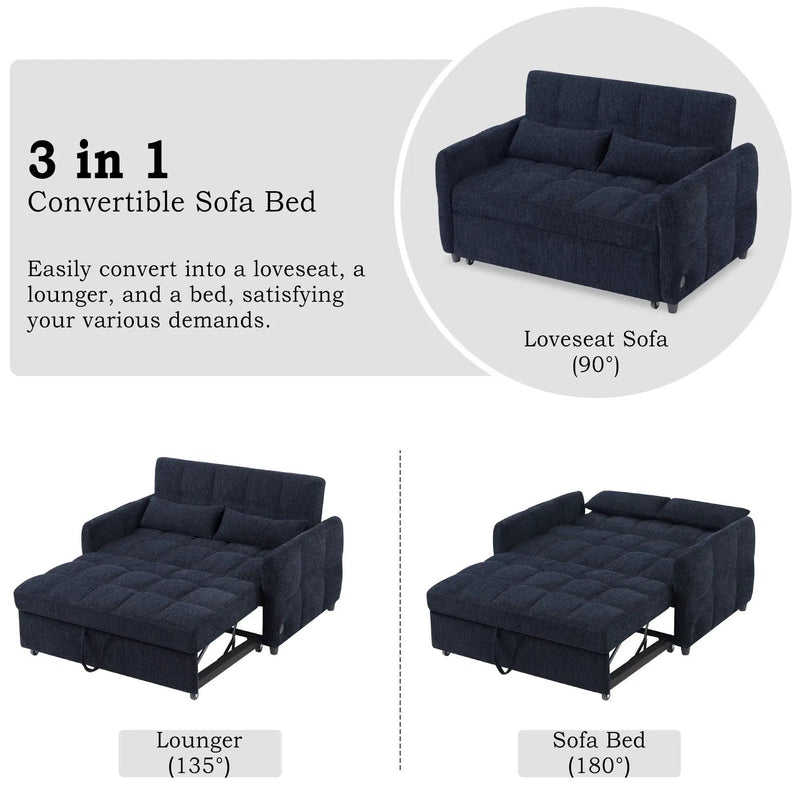 Loveseat Sofa Pull-Out Bed With Adjustable Backrest, 3 USB Ports And 2 Lumbar Pillows For Living Room by HouseOfZazla