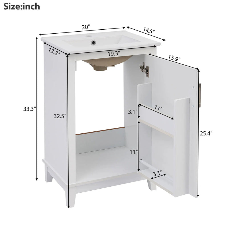 Modern Small Bathroom Vanity Cabinet With Ceramic Basin, Ample Storage, 1 Soft Close Door by HouseOfZazla