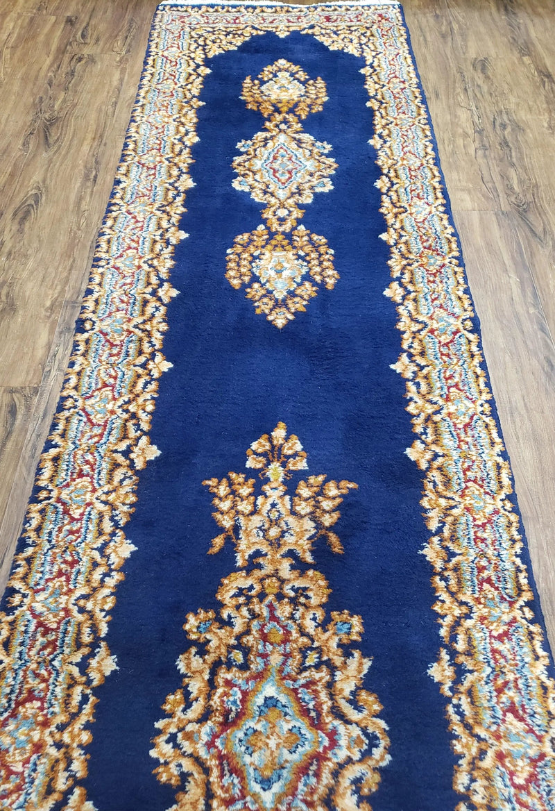 Semi Anique Dark Blue Persian Kerman Runner, 2'7" x 13'5" by Jewel Rugs
