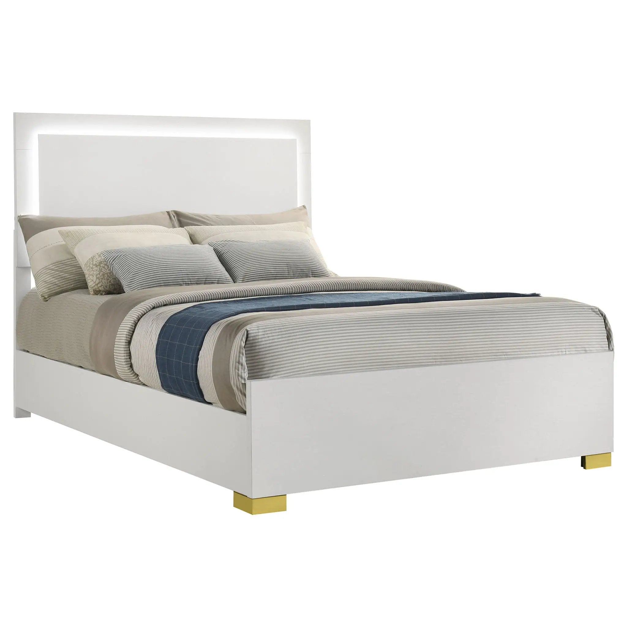 Marceline Wood Full LED Panel Bed White by Unique Piece Furniture