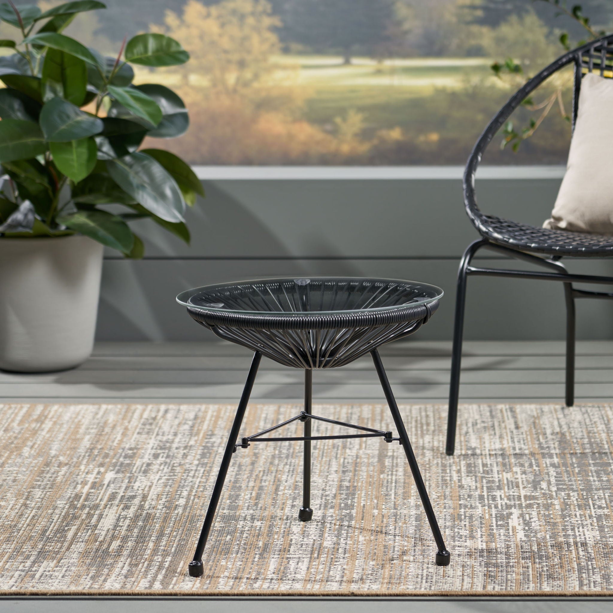 Nusa Modern Rattan Side Table With Tempered Glass Top by HouseOfZazla