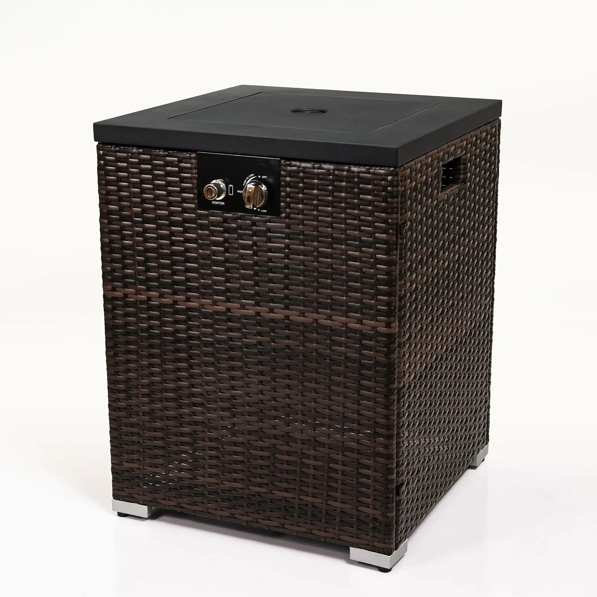 Propane Gas Square Fire Pit, Tile Tabletop With Beautiful Wicker Base For Outside by HouseOfZazla