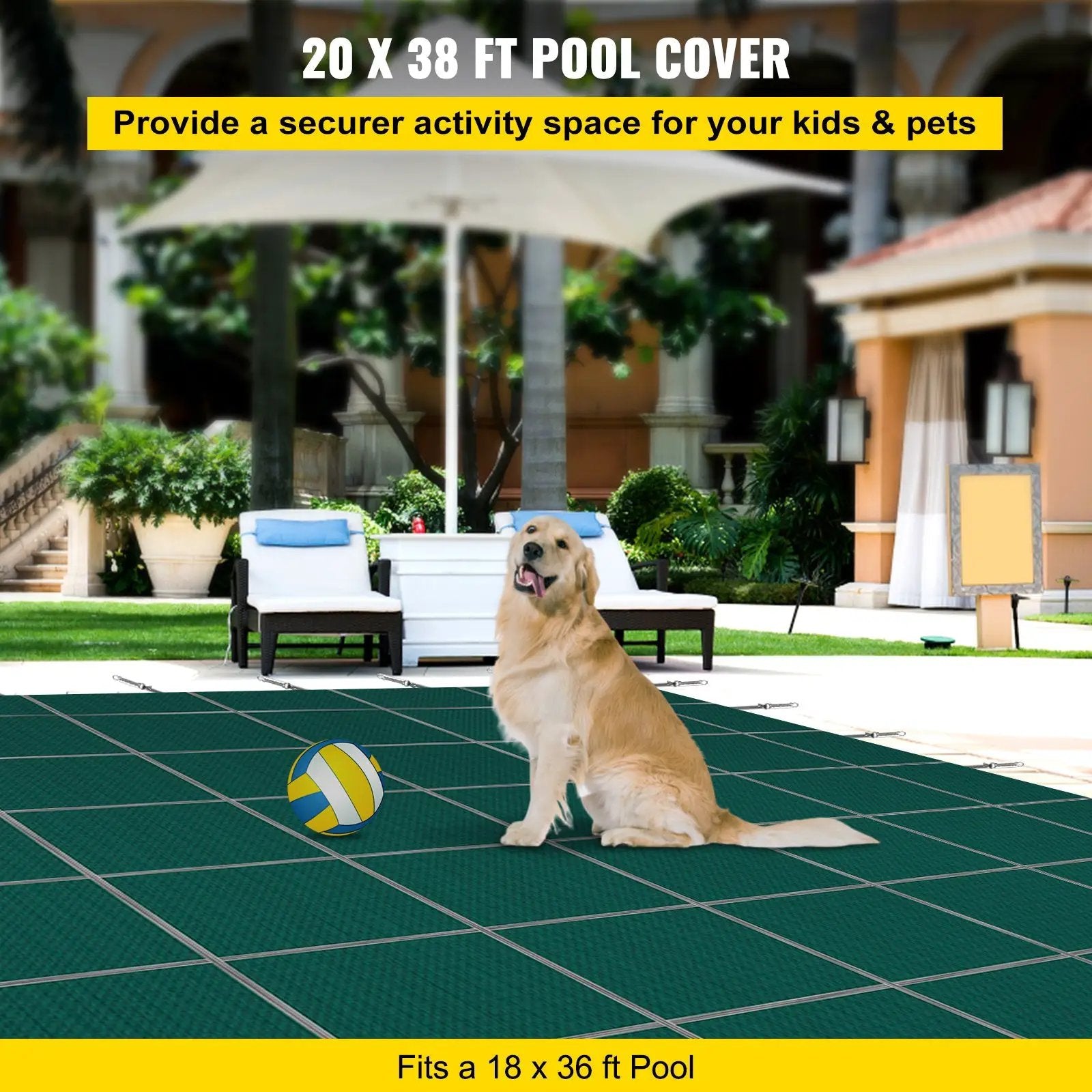 Inground Pool Safety Cover, 20 ft x 38 ft Rectangular with Right Step by HouseOfZazla