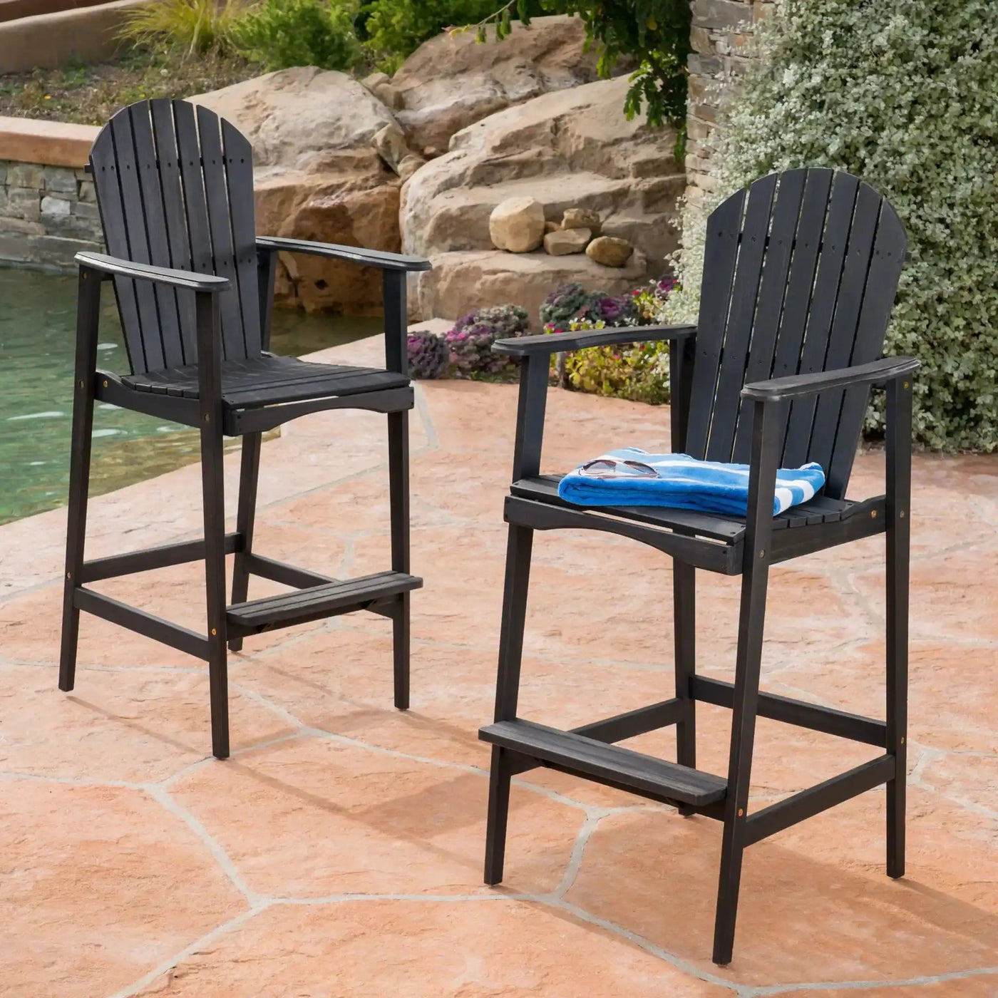 Outdoor Acacia Wood Adirondack Barstools (Set of 2) by HouseOfZazla