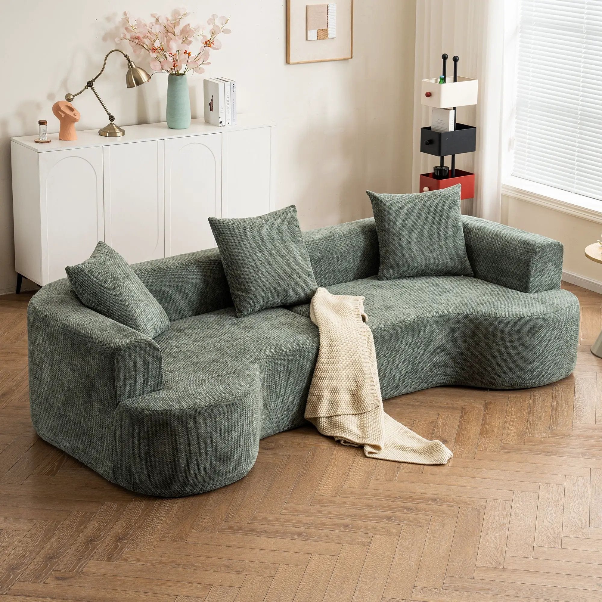 Modern Style Ultra Smooth Curved Sofa With 3 Pillows by HouseOfZazla