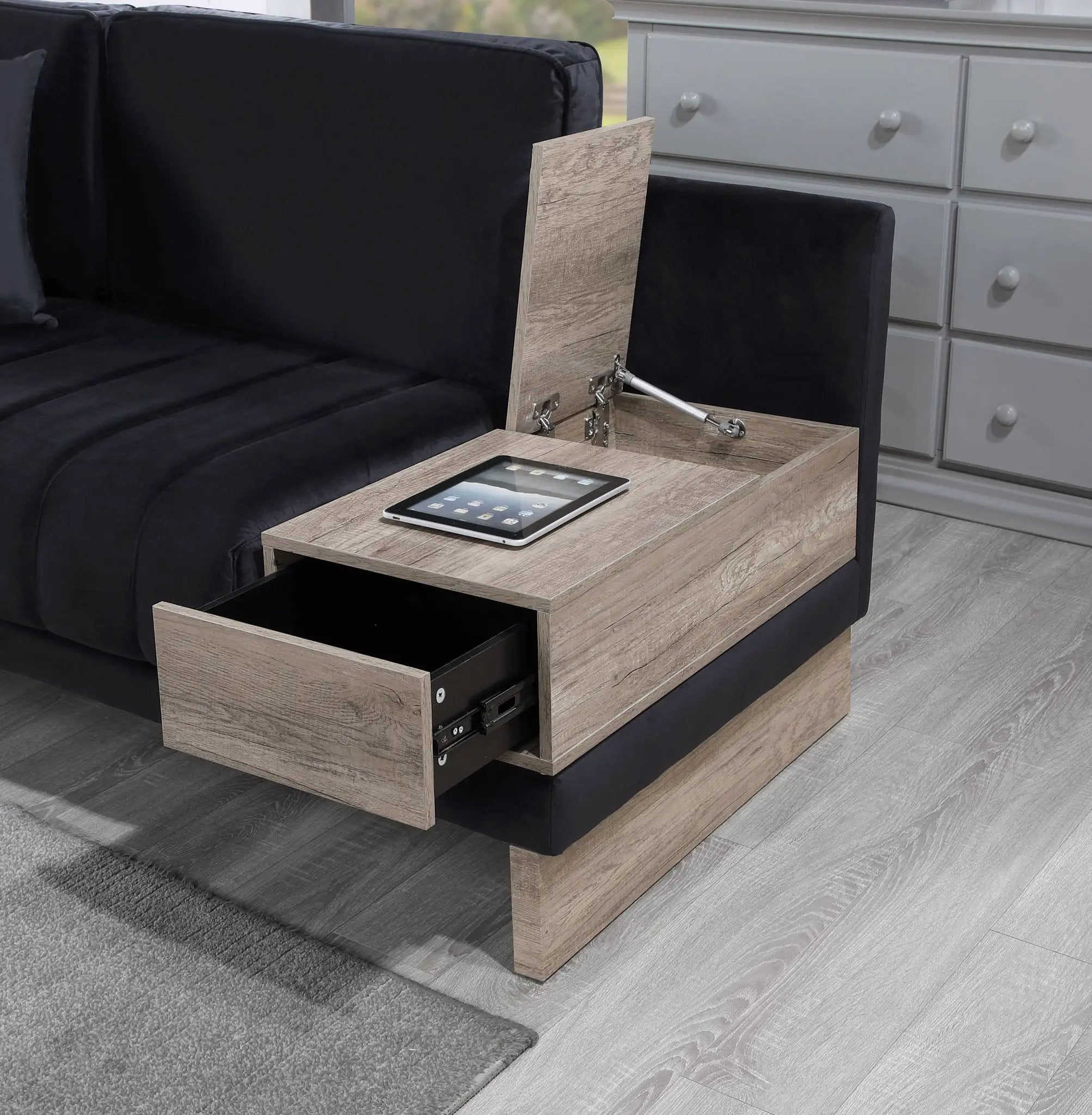 Memphis - Reversible Sectional Sofa Ottoman With Storage Compartment, Drawer, USB ports, Charging Outlets by HouseOfZazla