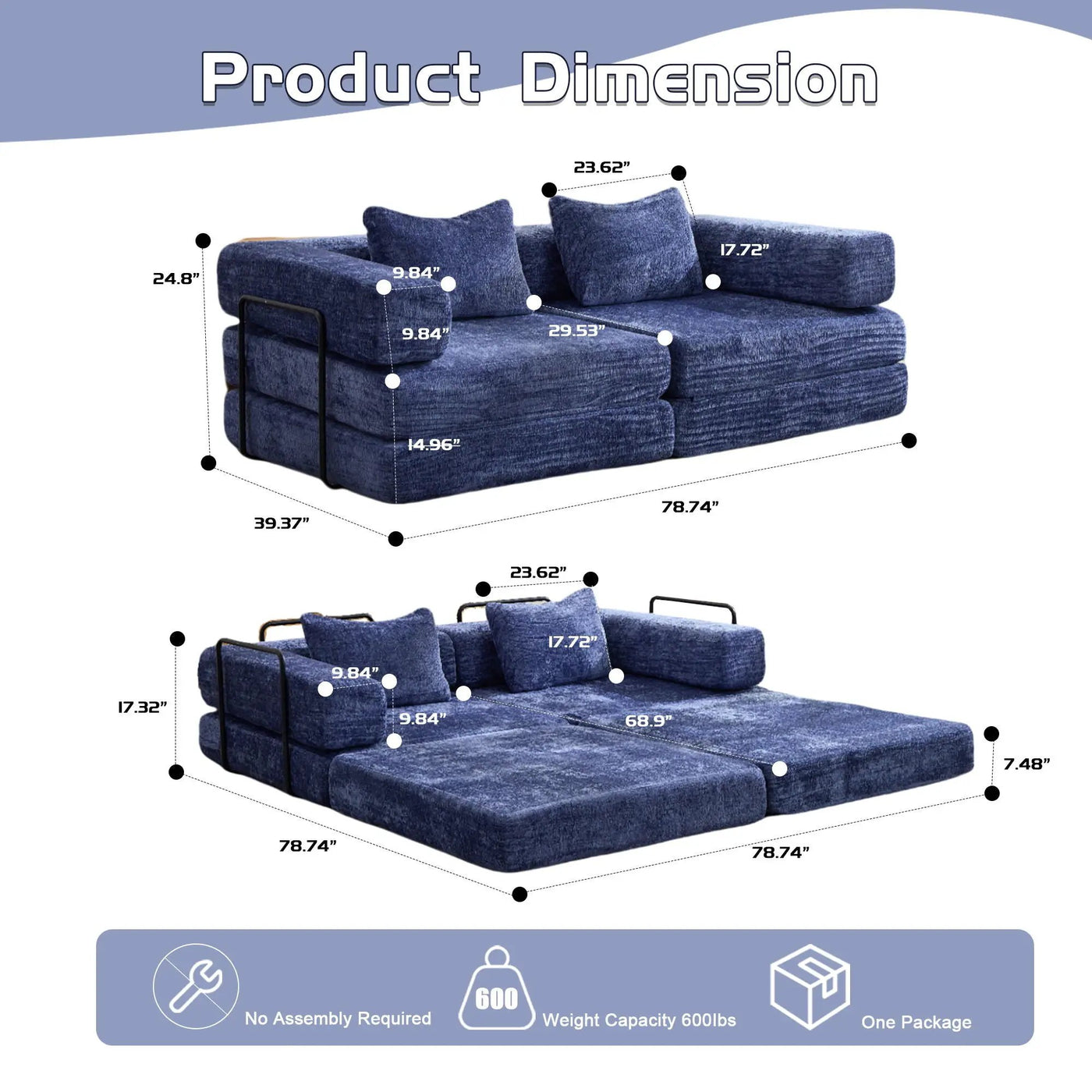 Convertible Floor Sofa Bed With Pillow Back Support Armrest by HouseOfZazla
