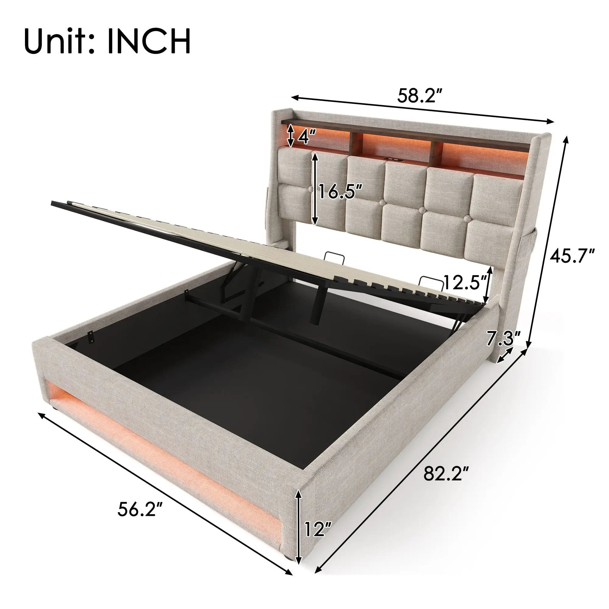 Upholstered Platform Bed With A Hydraulic Storage System, LED And USB Charging (Without Mattress) by HouseOfZazla