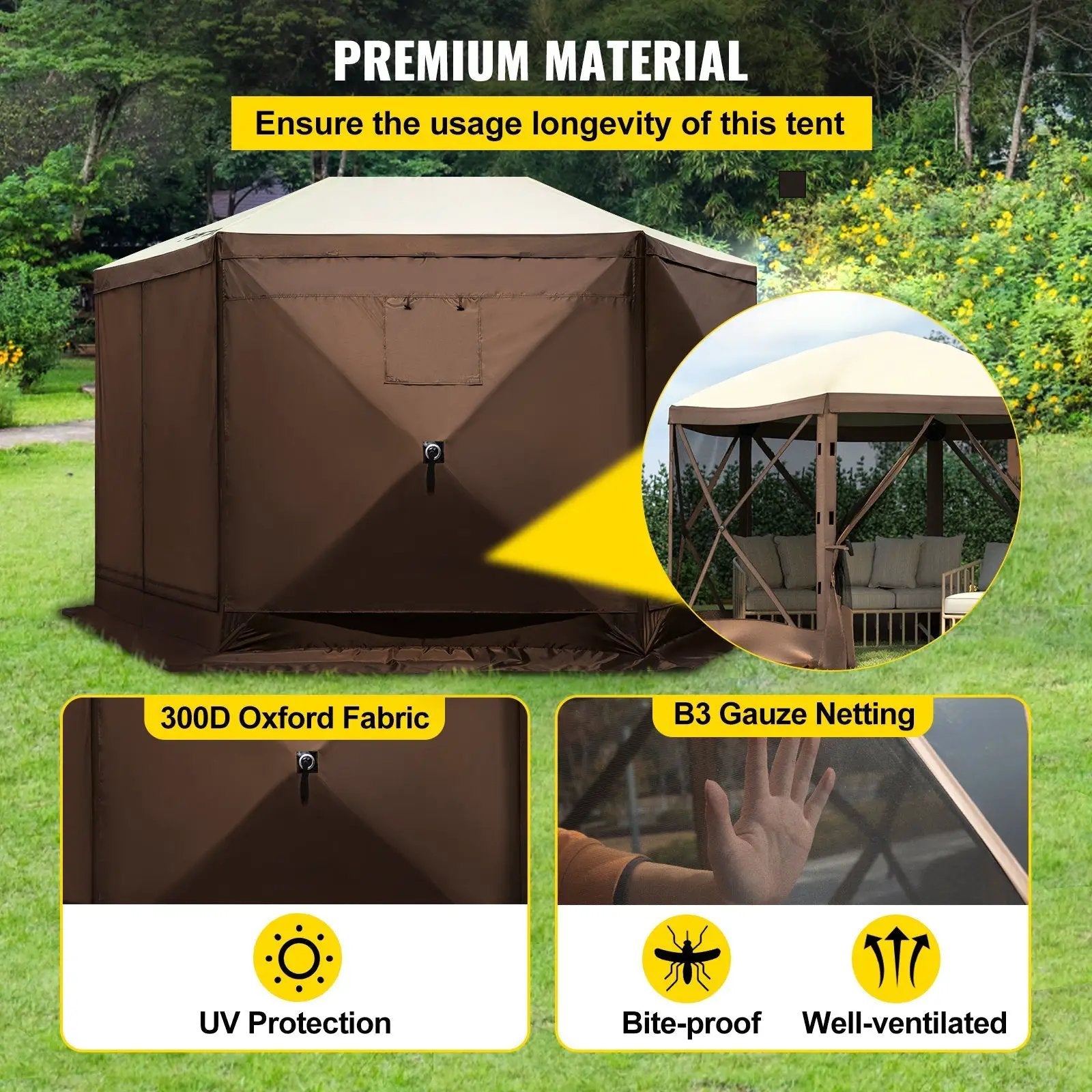 Camping Gazebo Tent, 10'x10', 6-Sided Pop-up Canopy Screen Tent by HouseOfZazla