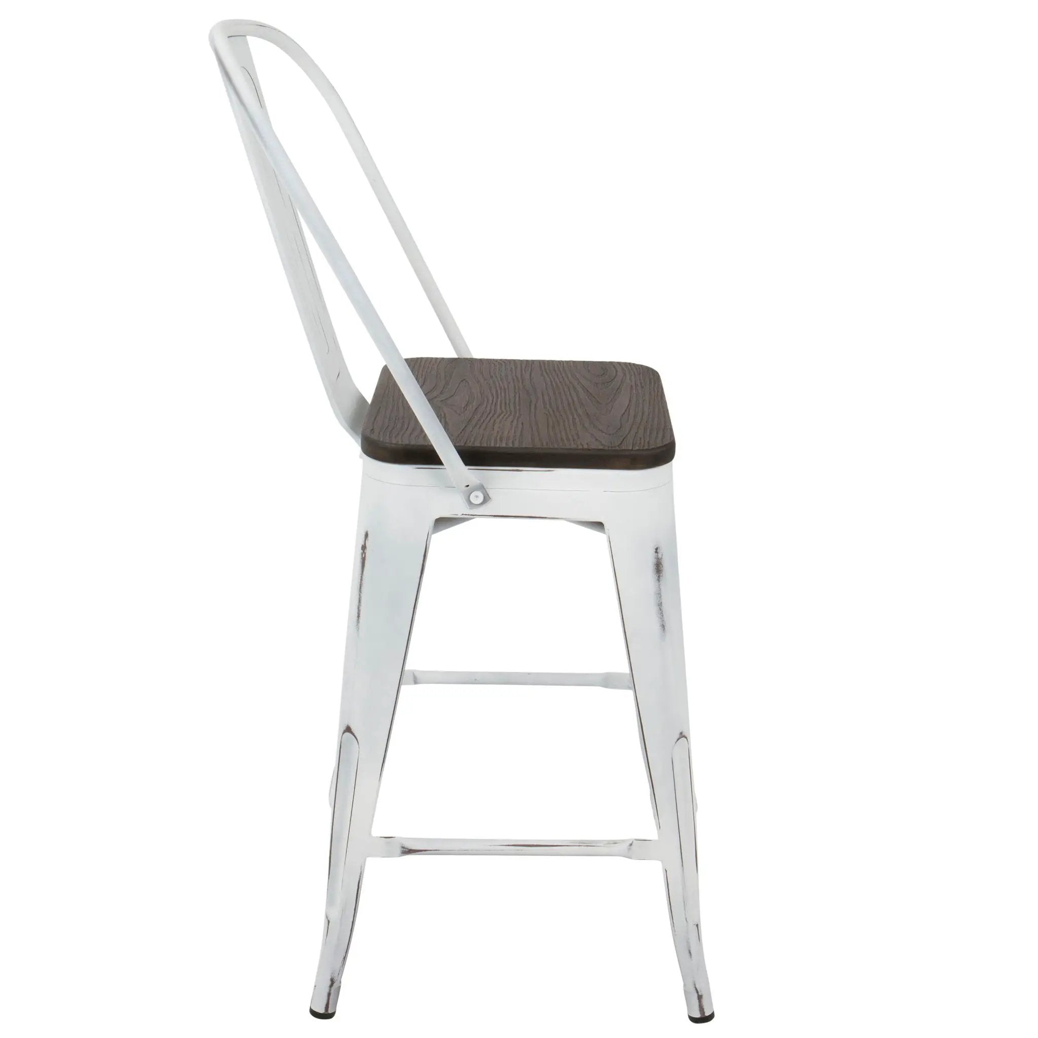 Oregon - Industrial High Back Counter Stool (Set of 2) - Vintage White / Espresso by Unique Piece Furniture
