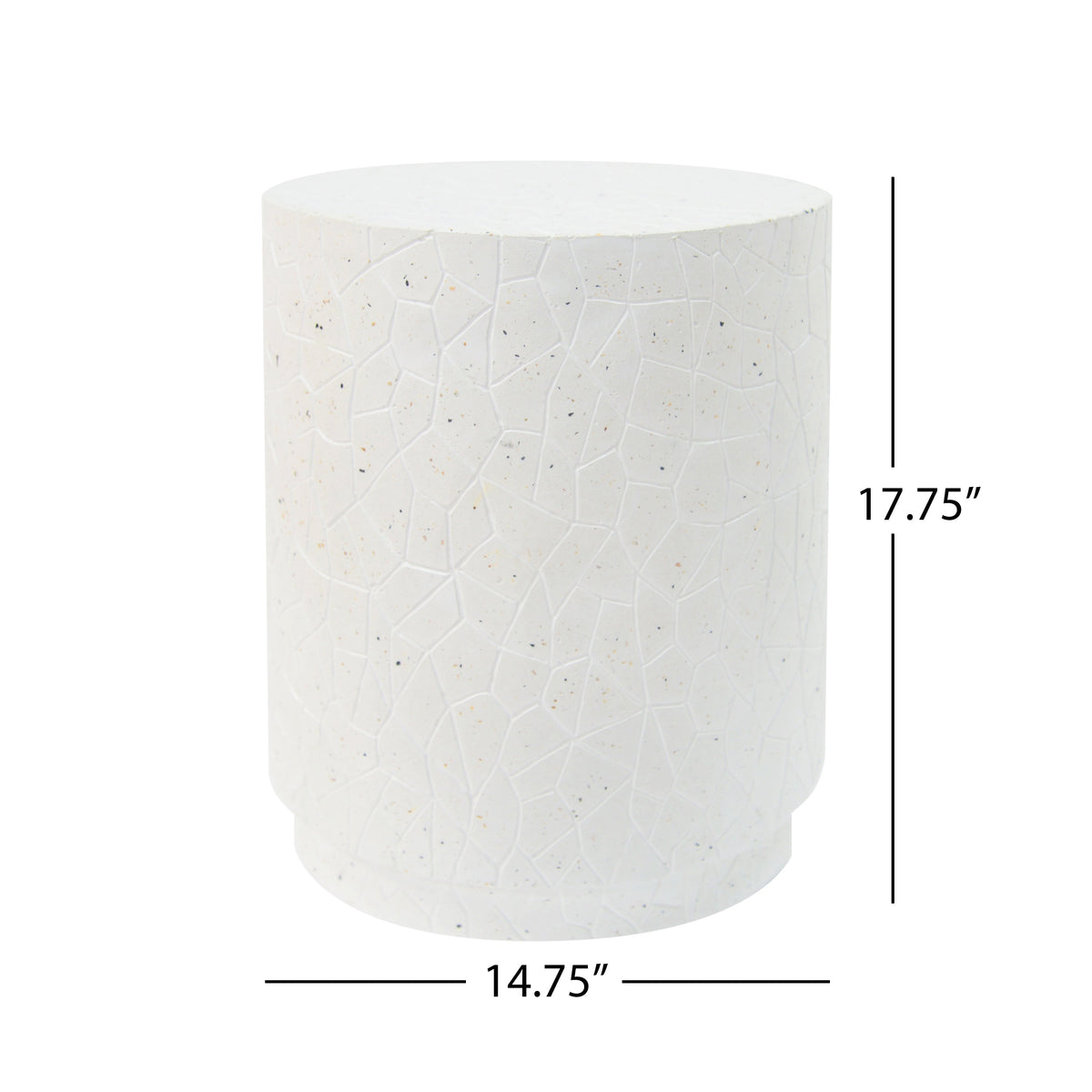 Terrazzo Concrete Drum End Table with Weather-Resistant Finish - White, photo 3 of 9