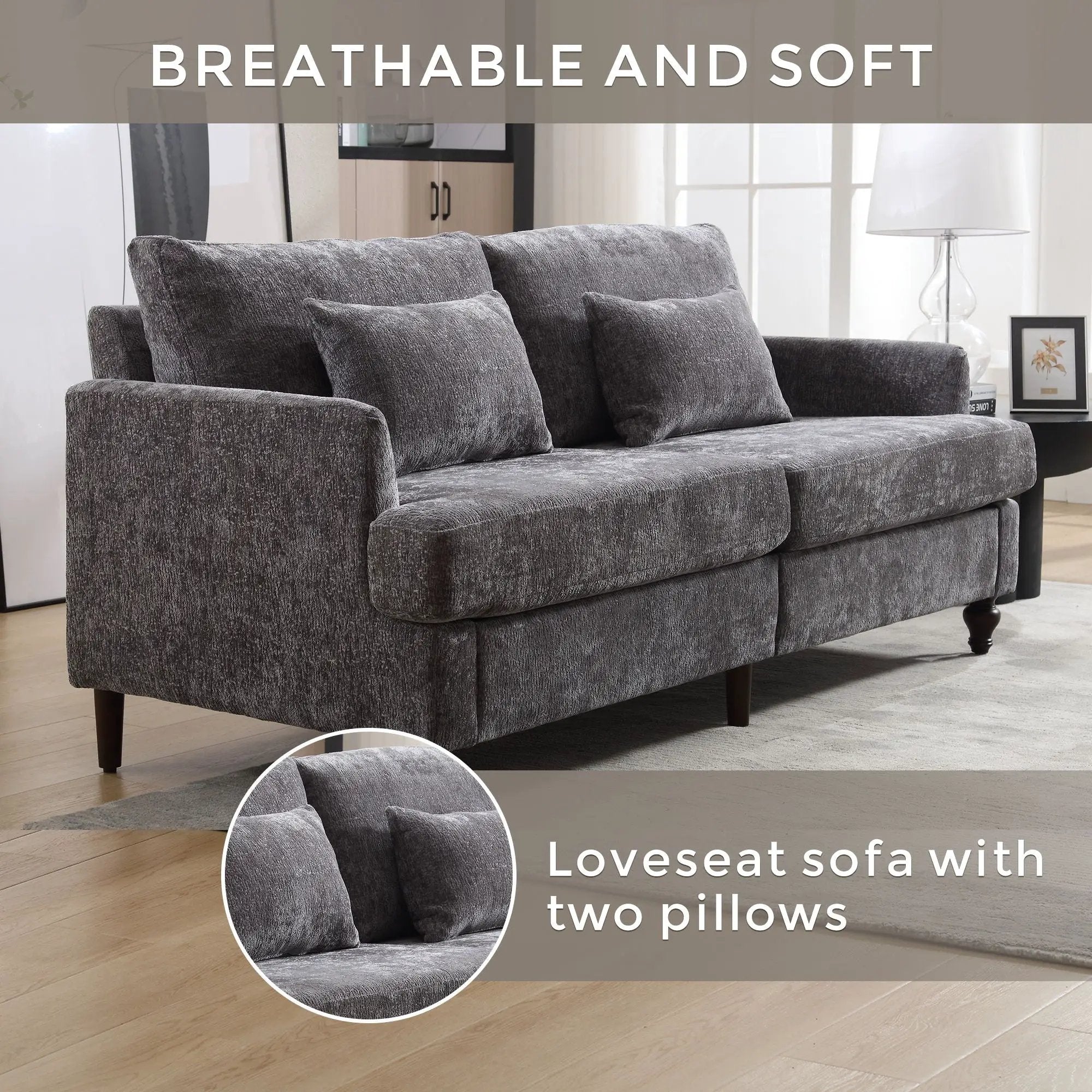 Mid Century Modern Fabric Loveseat Sofa, 2 Seat Upholstered Couch by Unique Piece Furniture