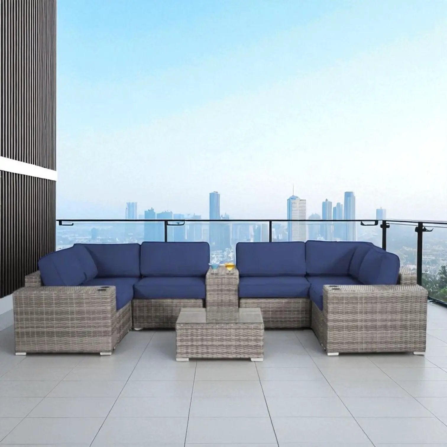 Modern Patio Rattan Sectional Set With Cushions by Unique Piece Furniture