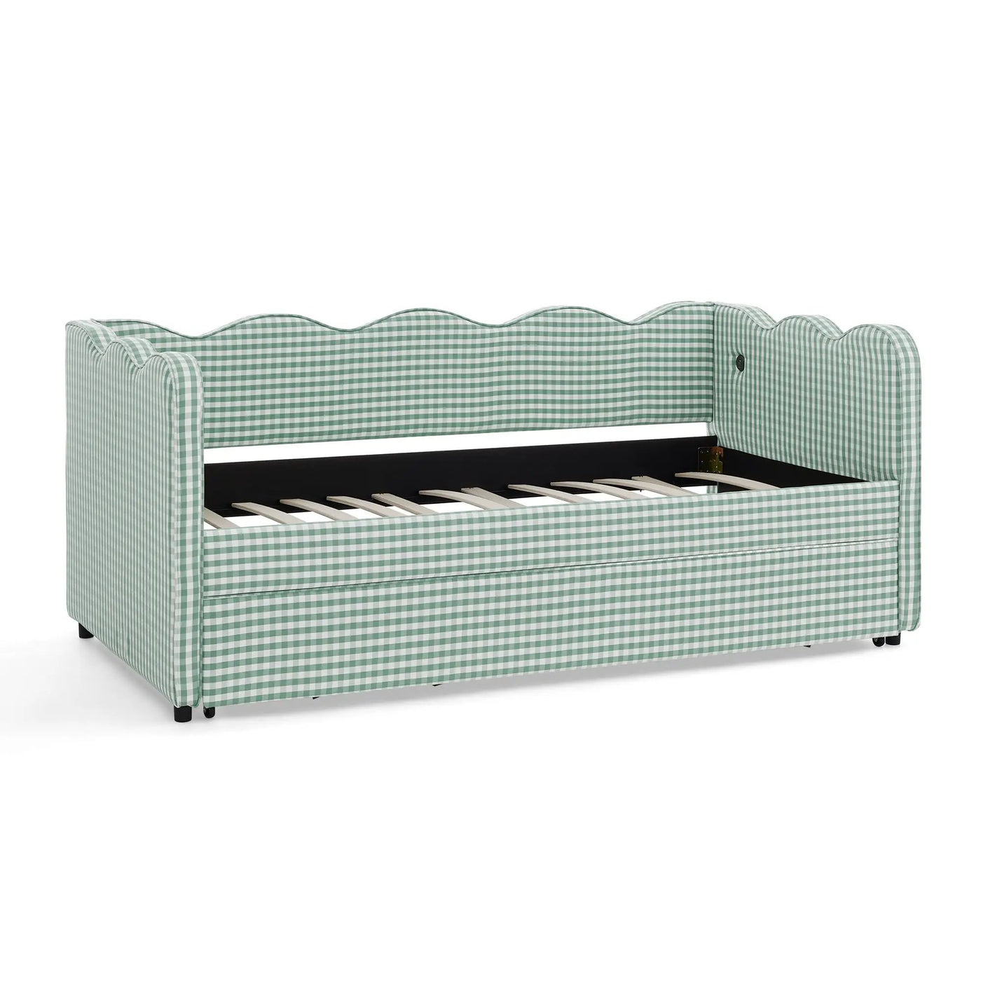 Gingham Daybed With USB Charging Port, Wave Shaped Design by HouseOfZazla