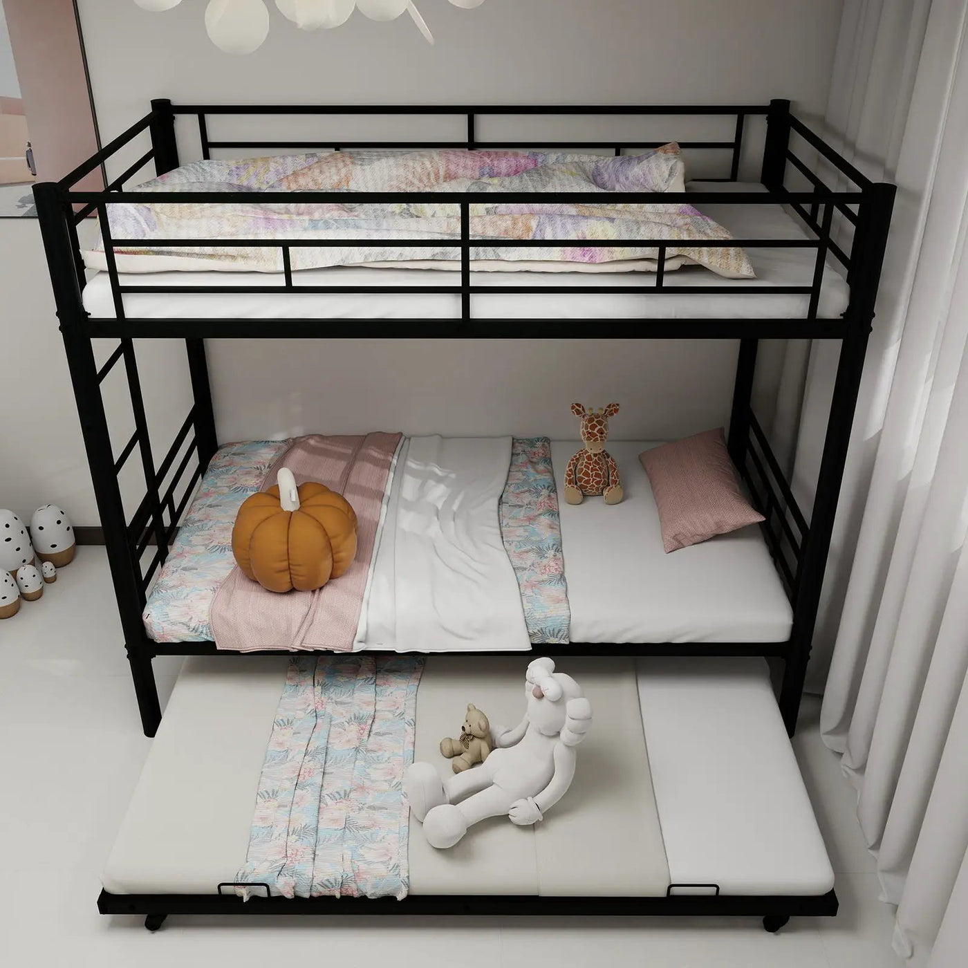 Metal Bunk Bed For Kids, Convertible Bedframe With Ladders & Guardrail by HouseOfZazla