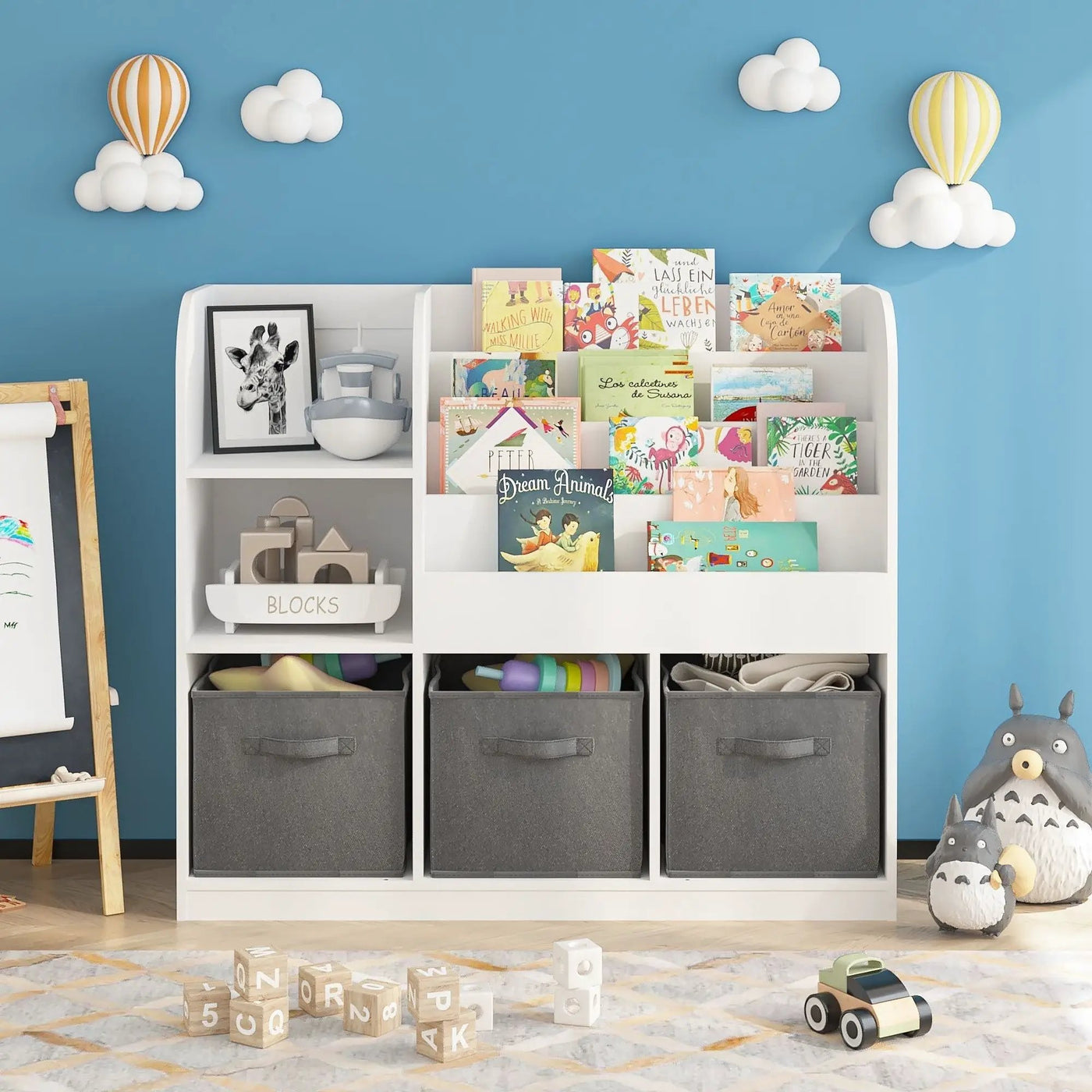 Bookcase And Bookshelf With 3 Collapsible Drawers, Multifunctional Display Stand by HouseOfZazla