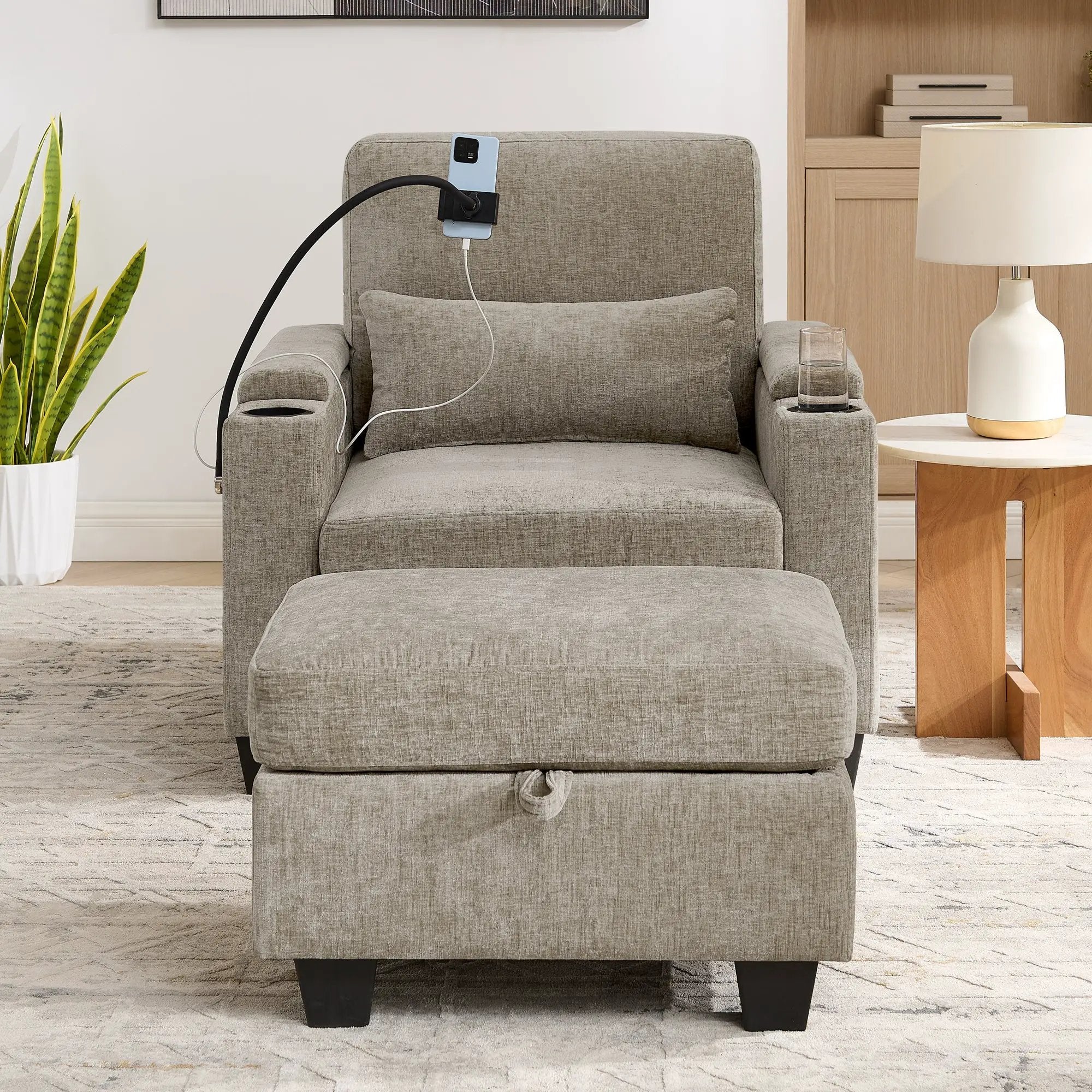Single Sofa Recliner with Manually Adjustable Backrest - Brown by HouseOfZazla