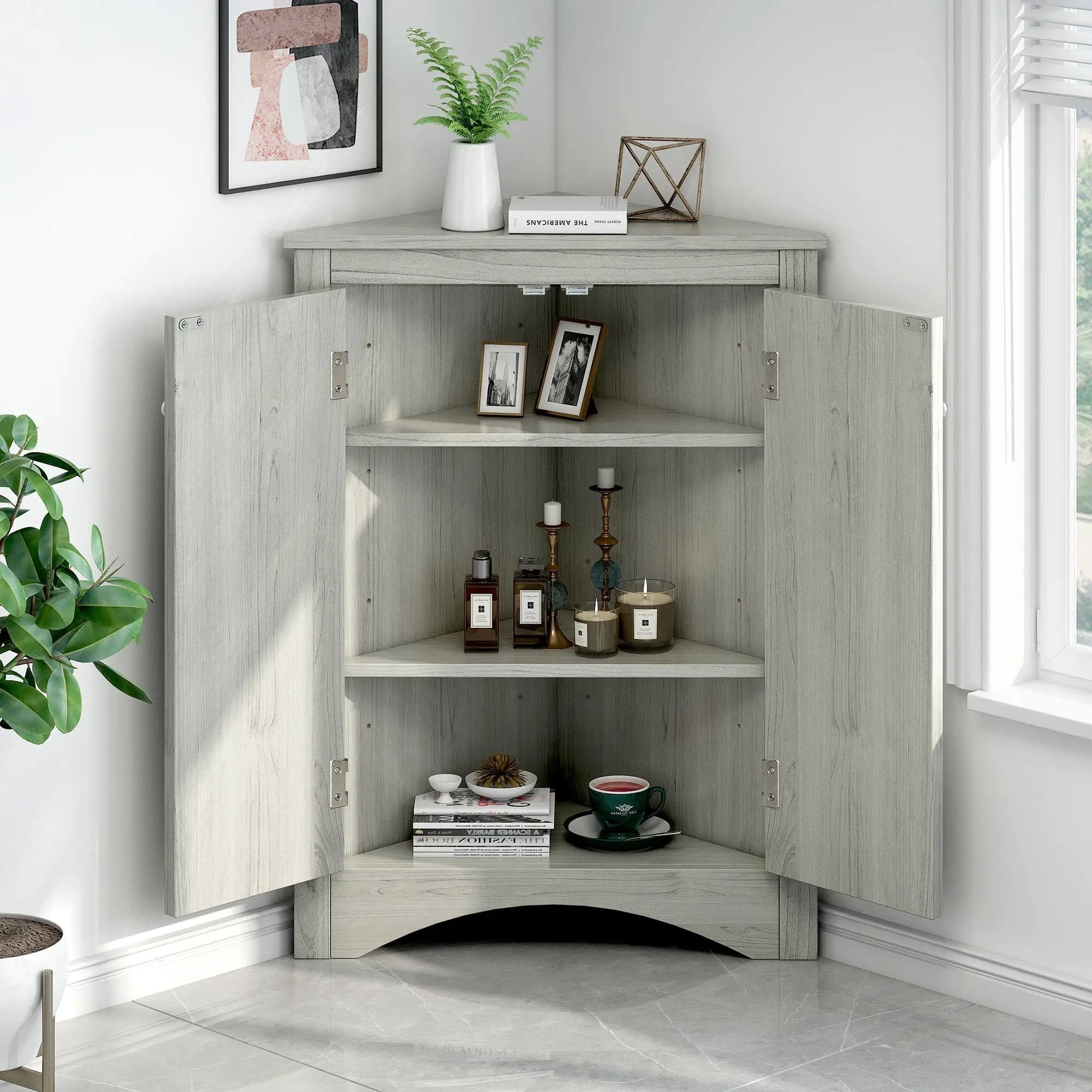 Triangle Bathroom Storage Cabinet With Adjustable Shelves, Freestanding Floor Cabinet For Home Kitchen by HouseOfZazla