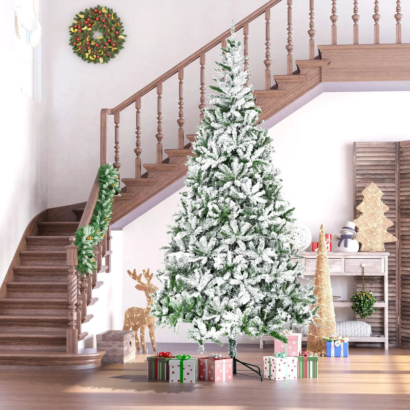 HOMCOM 9' Tall Unlit Snow Flocked Pine Artificial Christmas Tree by HouseOfZazla