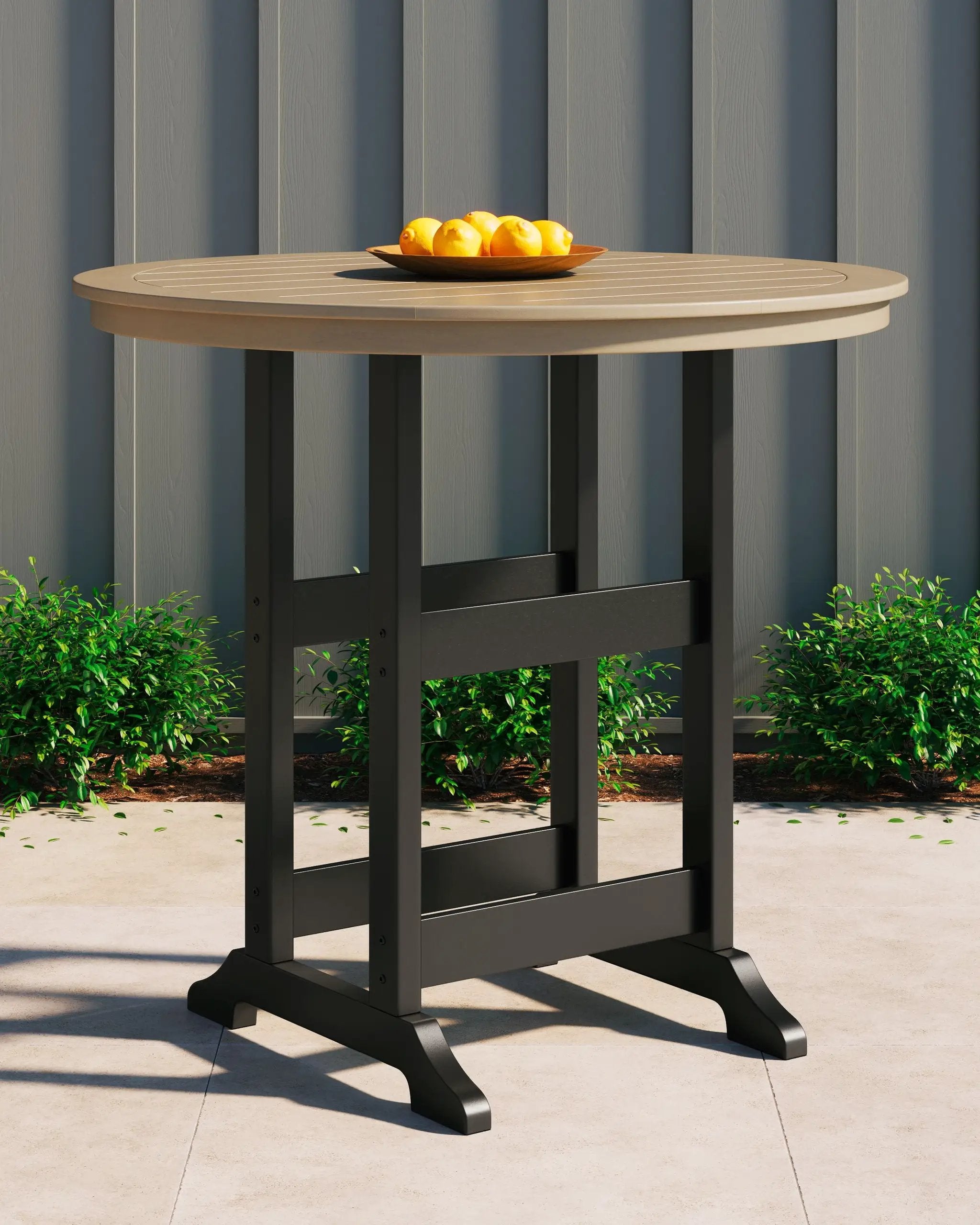Fairen Trail - Round Bar Table w/Umb OPT - Black / Driftwood by Unique Piece Furniture