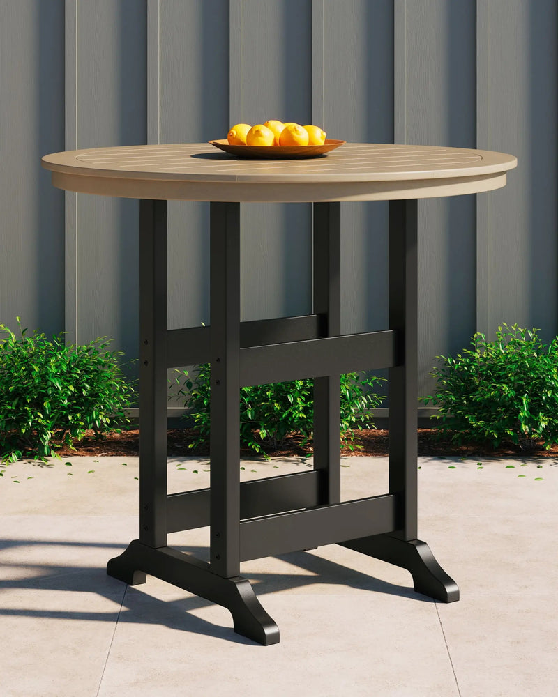 Fairen Trail - Round Bar Table w/Umb OPT - Black / Driftwood by Unique Piece Furniture