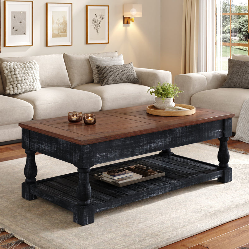 Retro Lift-Top Coffee Table with Storage for Living Room, Hidden Compartment & Lower Shelf, photo 4 of 10