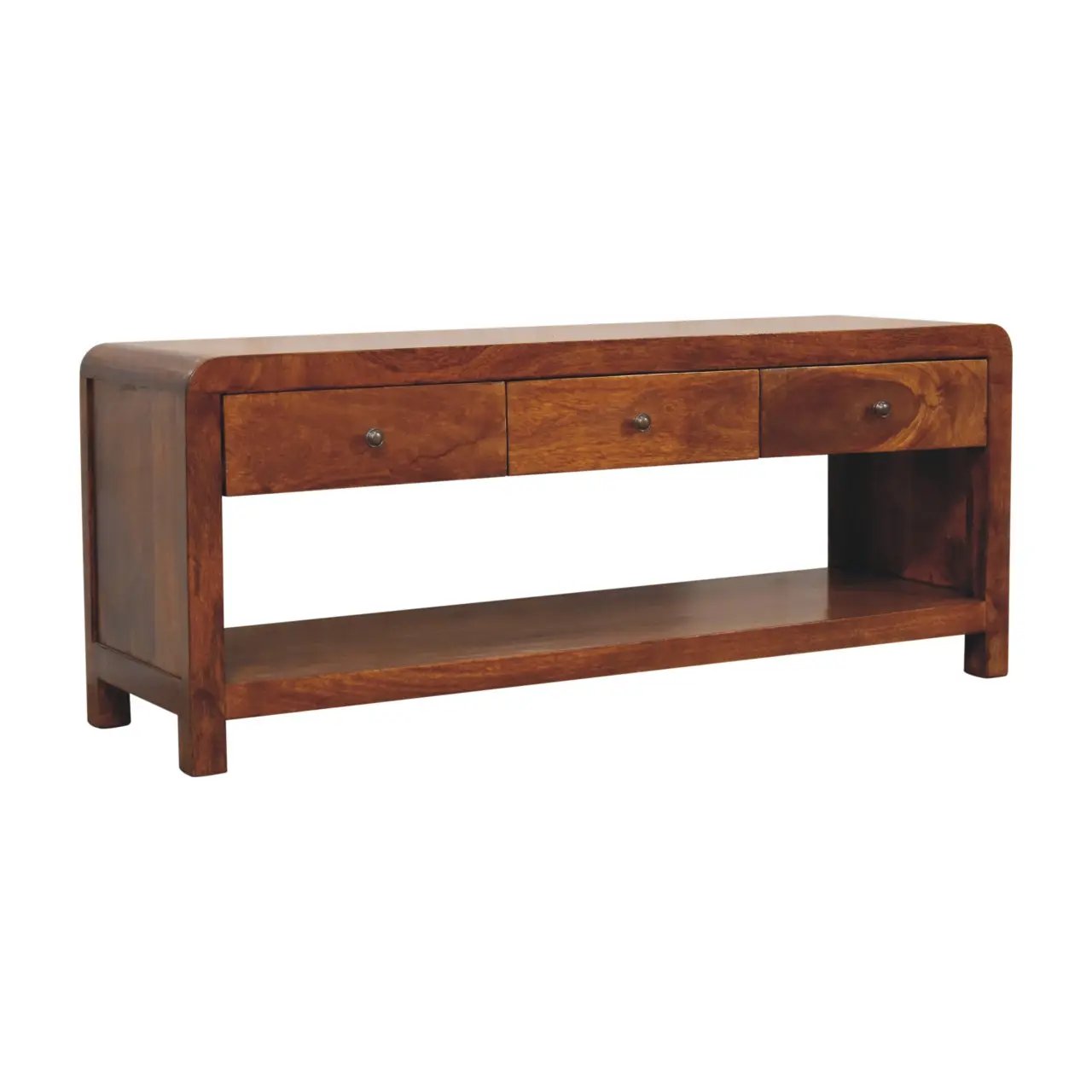 Solid Wood Aspen Media Unit, 3-Drawers, Open Slot, Chestnut by HouseOfZazla