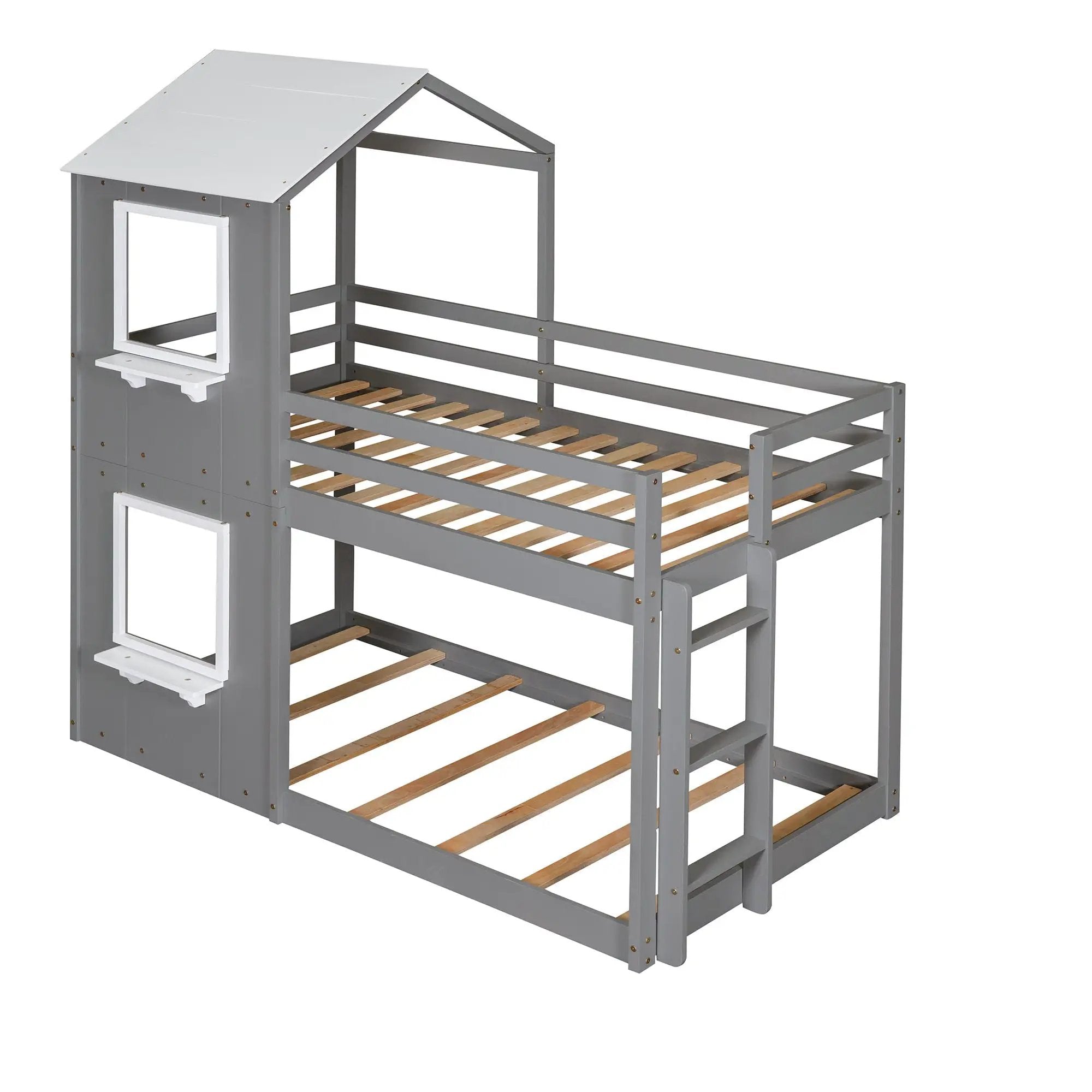 Bunk Bed Wood Bed & Roof, Window, Guardrail, Ladder by Unique Piece Furniture