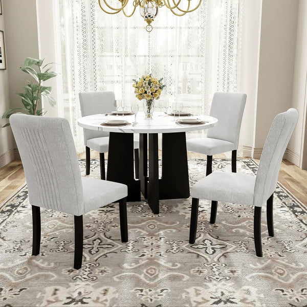 5 Piece Round Dining Table Set, Modern Dining Table And 4 Upholstered Chairs For Dining Room, photo 2 of 14