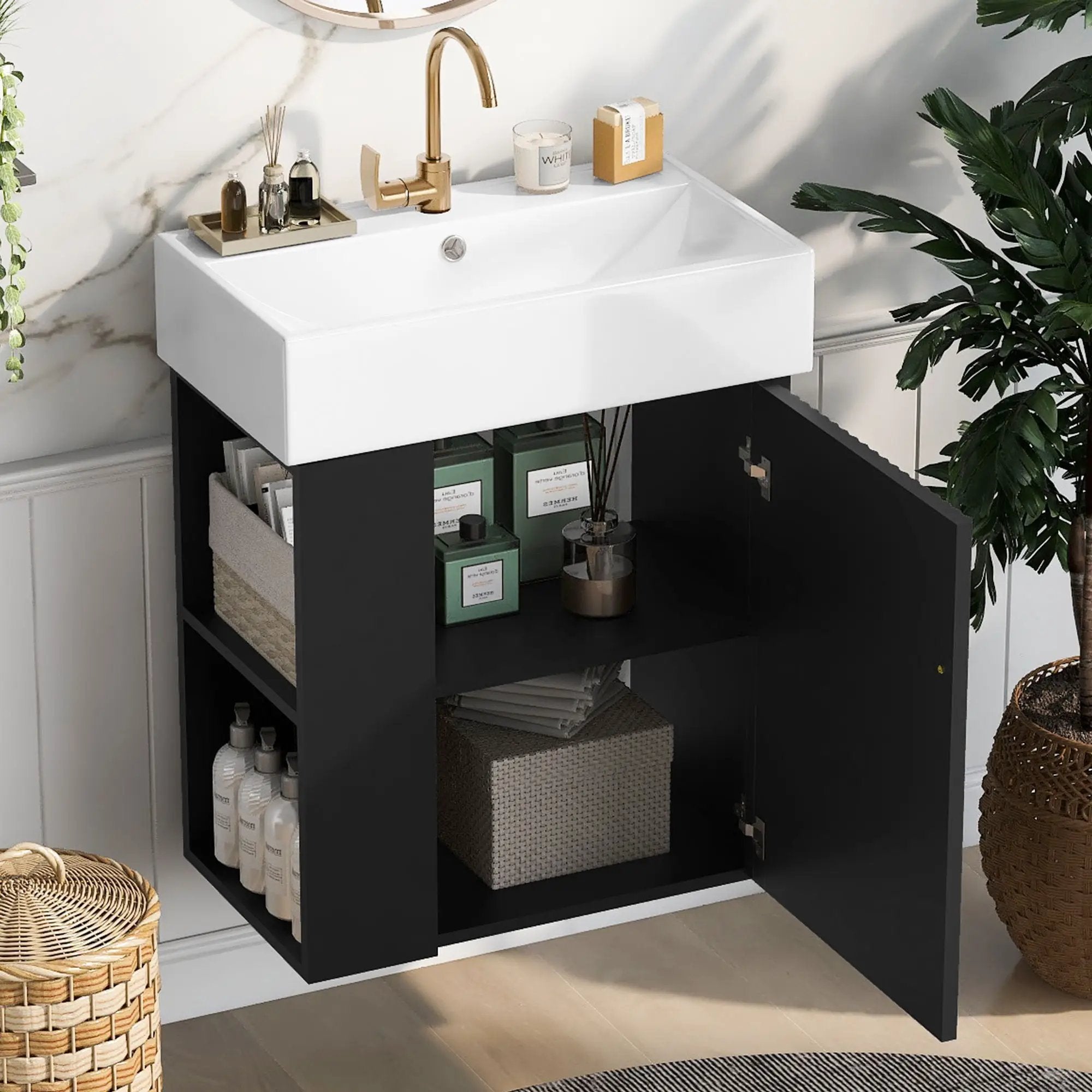 Modern Floating Bathroom Vanity With Ceramic Basin Perfect For Small Bathrooms by HouseOfZazla