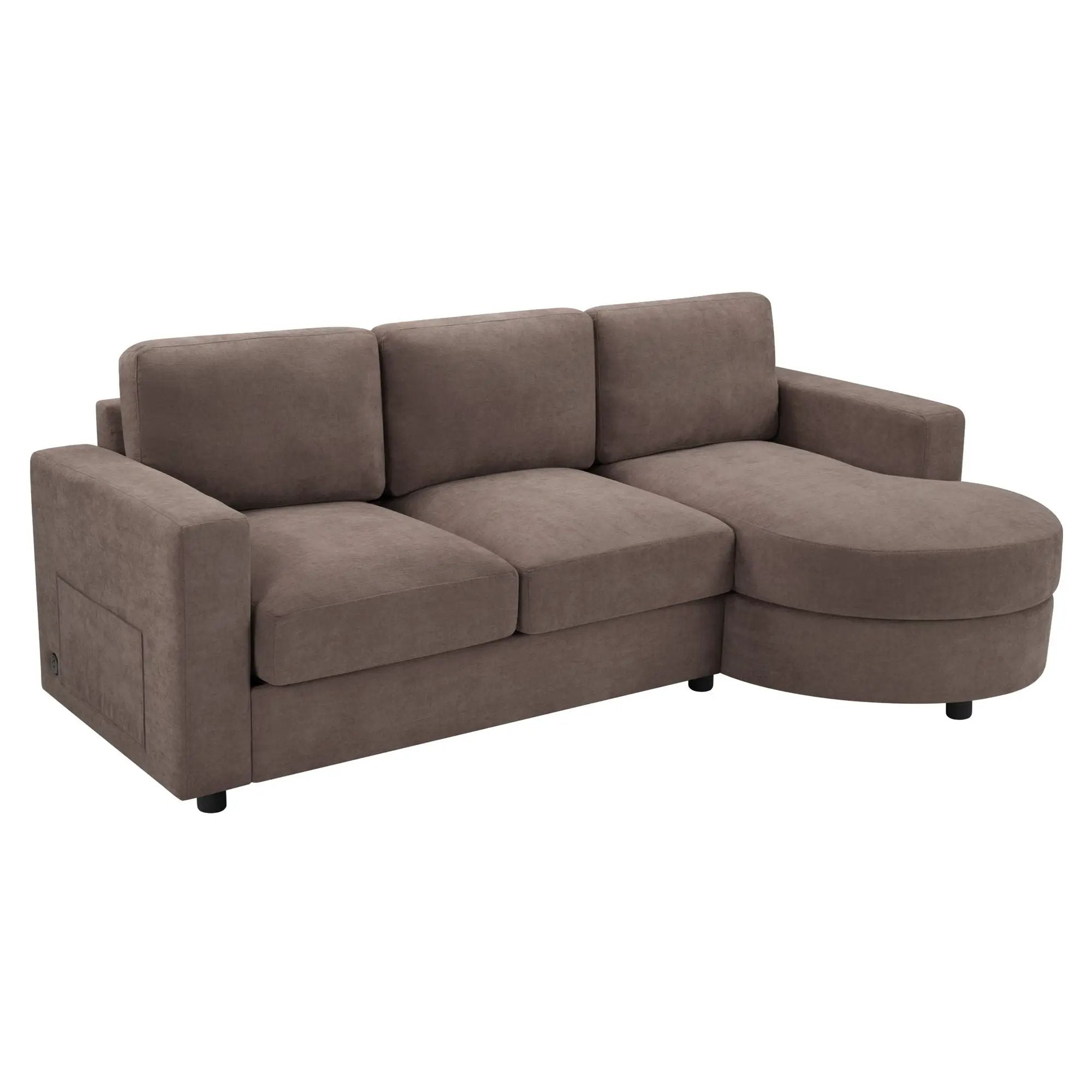Modern L-Shaped Sectional Sofa With Curved Chaise, USB Ports, And Side Storage Pockets by HouseOfZazla