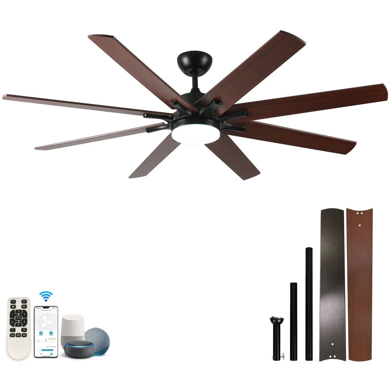 Large Ceiling Fans With Lights And Remote, Indoor / Outdoor Modern Ceiling Fan For Kitchen Living Room Patio, 6 Speed Reversible Quiet DC Motor, Dual Finish 8 Blades - Black by HouseOfZazla