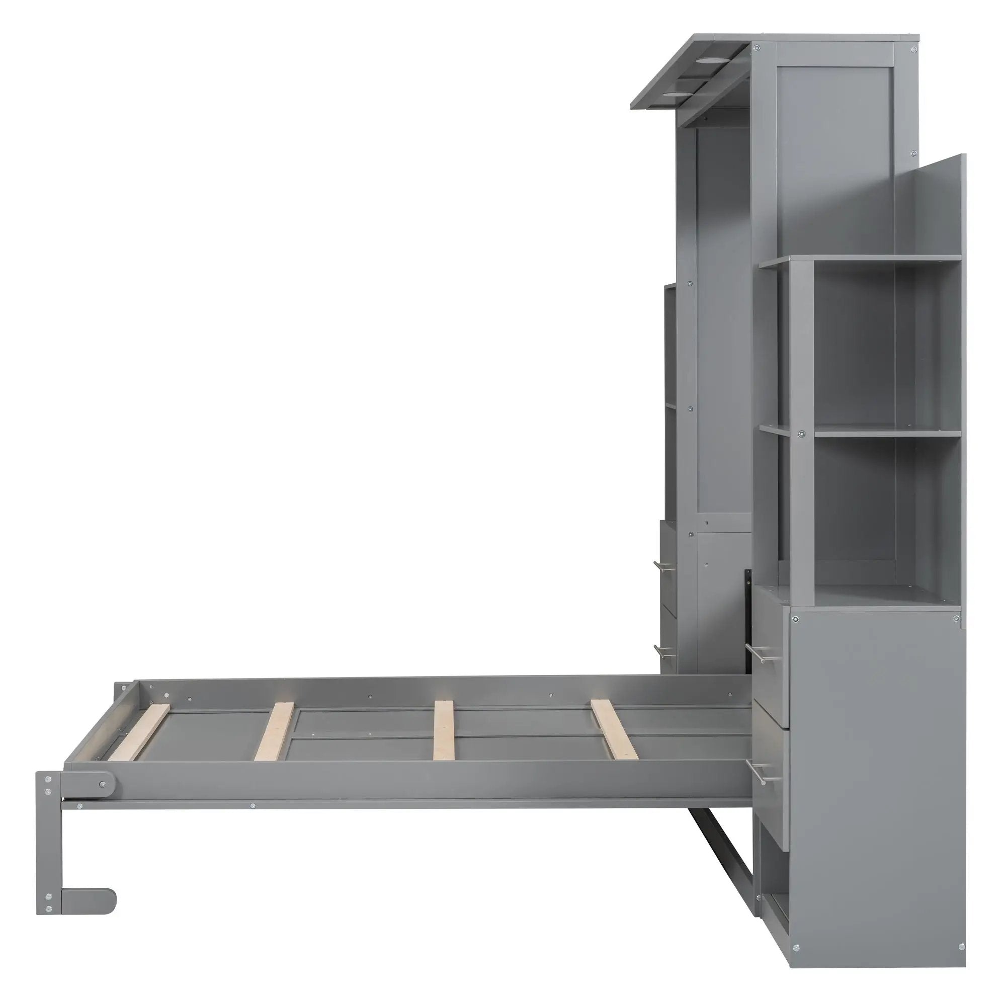 Murphy Wall Bed With LED Lights, Shelves And Drawers